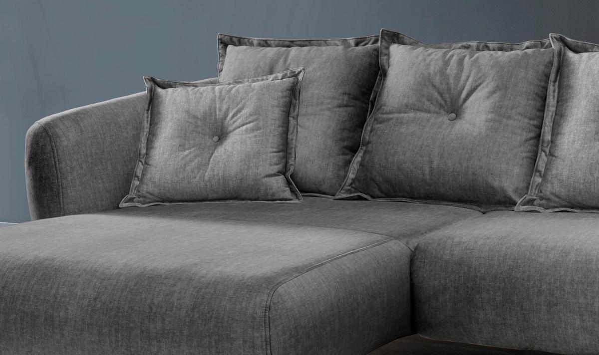 Wohnlandschaft Baggio Grau Velours - Schwarz/Grau, MODERN, Holz/Textil (227/94/162cm) - Livetastic