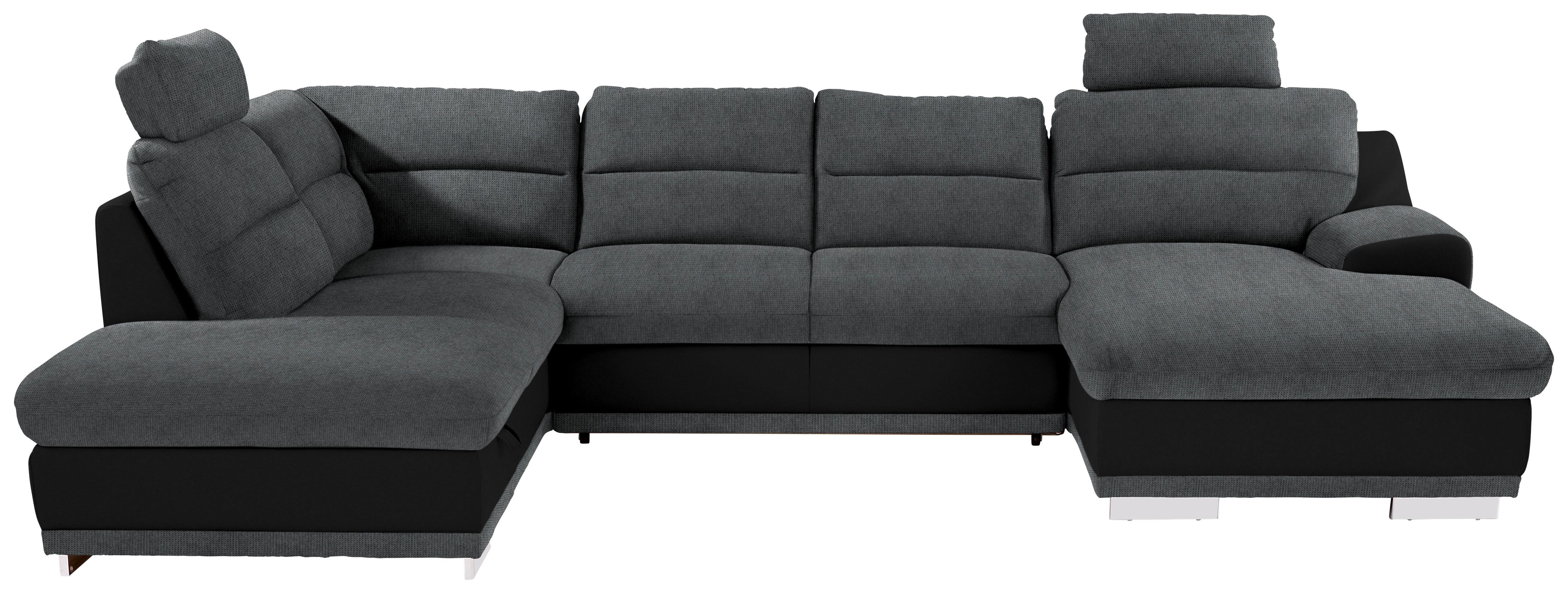 Sedežna Garnitura Seaside, Z Ležiščem, Predalom, Oblika U - barve kroma/siva, Konvencionalno, kovina/tekstil (218/334/165cm) - Premium Living