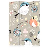 Paravan Natural Pattern With Birds, 3-Delni, Dvostranski - večbarvno, Basics, tekstil/les (135/172/3cm) - artgeist