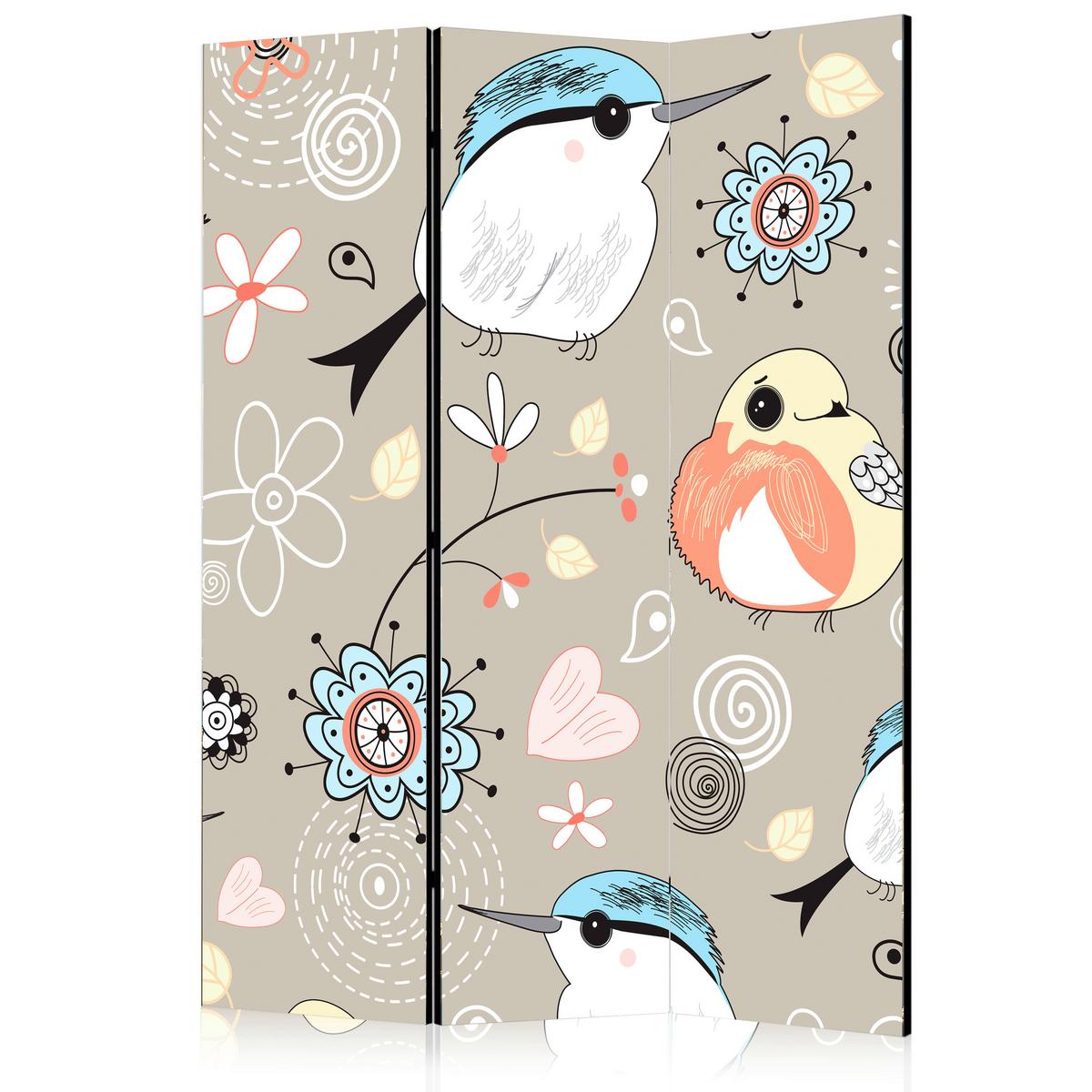 Paravan Natural Pattern With Birds, 3-Delni, Dvostranski - večbarvno, Basics, tekstil/les (135/172/3cm) - artgeist