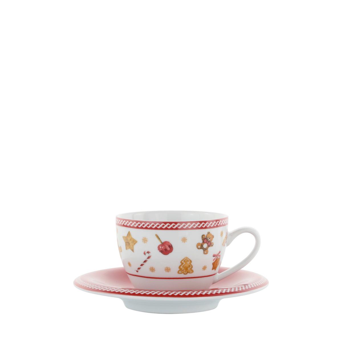 Kaffeetasse mit Untertasse XMAS-Ginger Rot/Weiß ca. 200ml - Rot/Weiß, KONVENTIONELL, Keramik (14,7/2,4cm) - Mömax