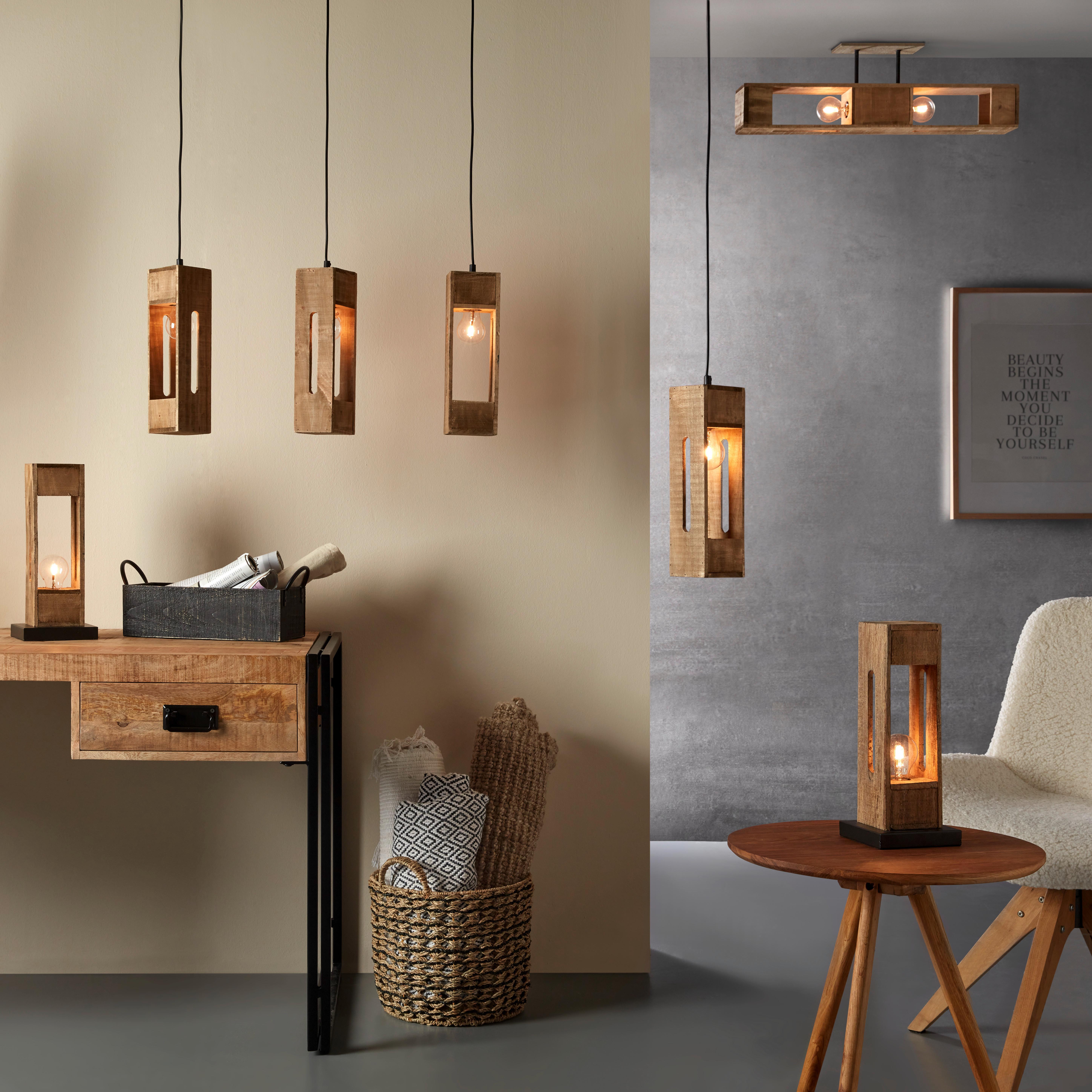 Hängeleuchte Emira max. 15 Watt - Schwarz/Naturfarben, LIFESTYLE, Holz/Kunststoff (12/12/120cm) - Premium Living