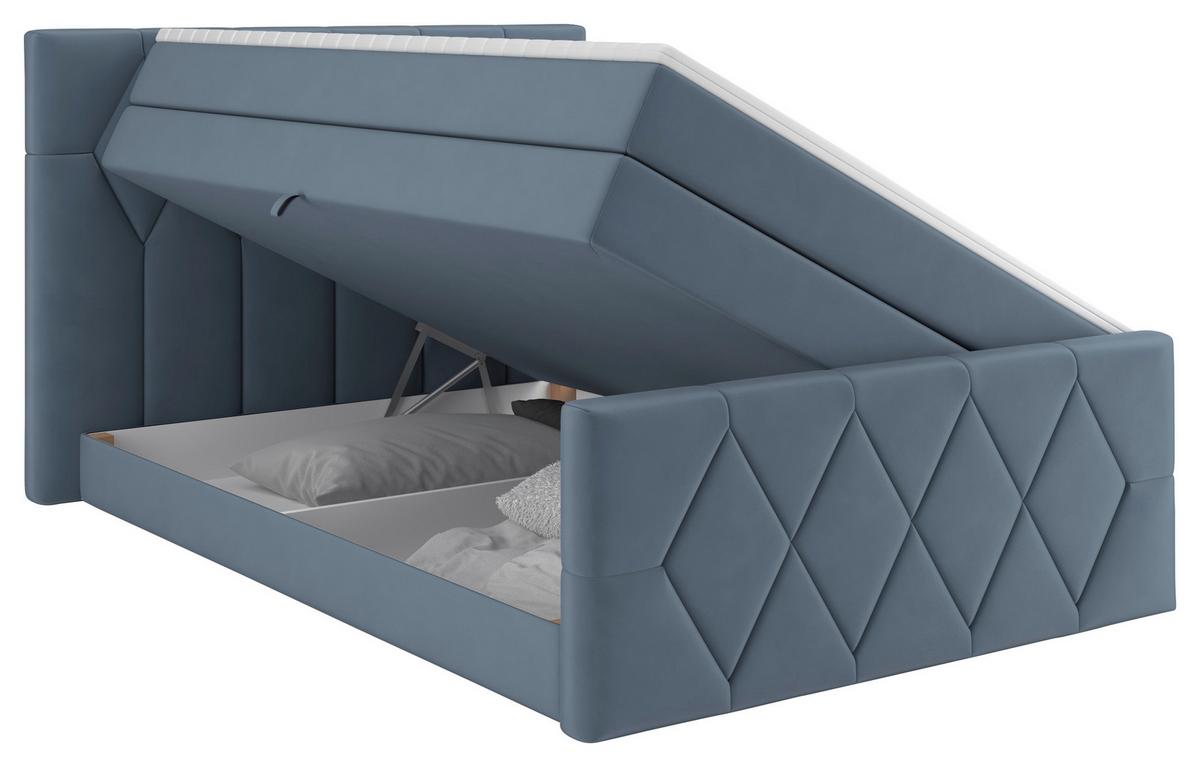 Boxspringbett Josie B Graublau ca. 140x200cm - Graublau/Schwarz, KONVENTIONELL, Holz/Holzwerkstoff (140/200cm) - Mömax