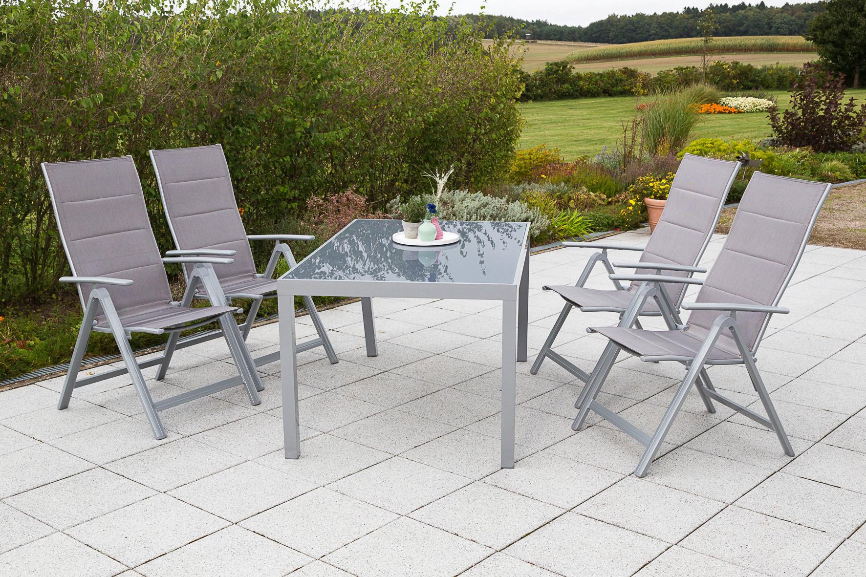 Gartentisch Aluminium/Glas L: 150 cm - Silberfarben, KONVENTIONELL, Glas/Metall (150/90/72cm) - Gardenson
