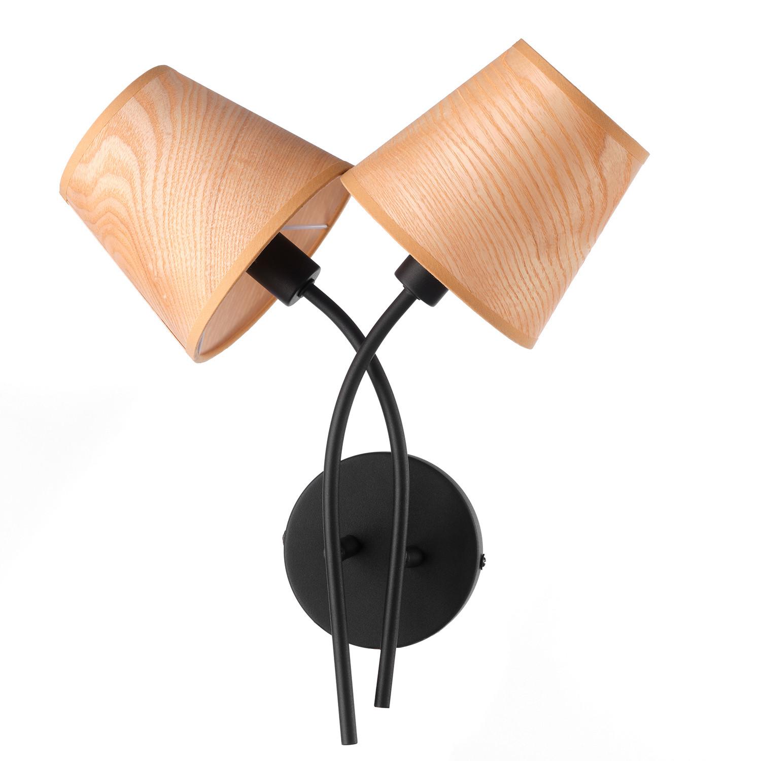 Wandleuchte Asia Schwarz/Eiche max. 6 Watt - Eichefarben/Schwarz, KONVENTIONELL, Textil/Metall (39/20cm)