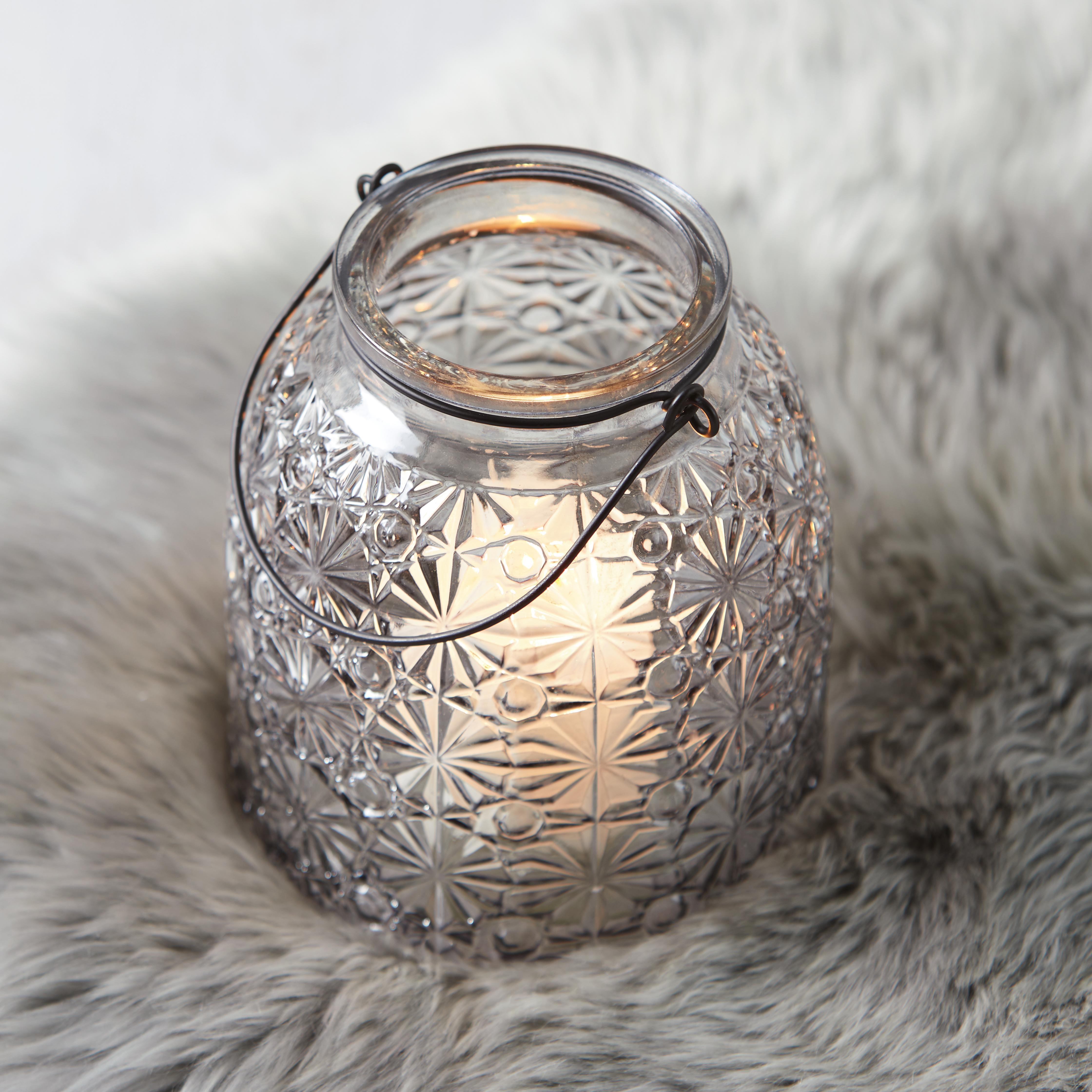 Windlicht in Dunkelgrau Ø/H ca. 14,3/16 cm 'Finja' - Dunkelgrau, MODERN, Glas (14,3/16cm) - Bessagi Home