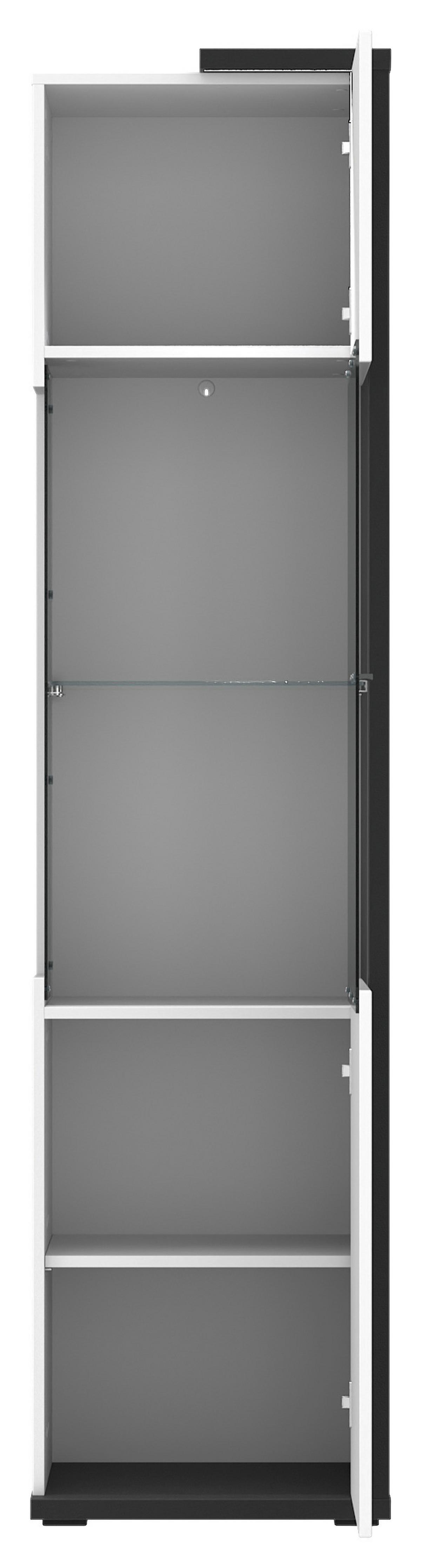 Vitrină AMBIENTE PLUS - alb/alb lucios intens, Modern, sticlă/material pe bază de lemn (48,5/199,1/43,6cm) - Modern Living