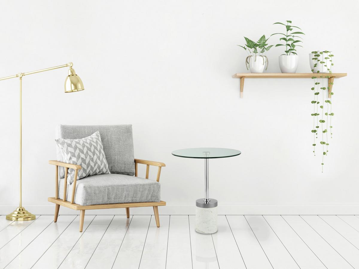 BEISTELLTISCH LANA 125 SILBER / WEISS - Weiss/Silberfarben, Design, Glas/Stein (46/46/53cm) - Kayoom