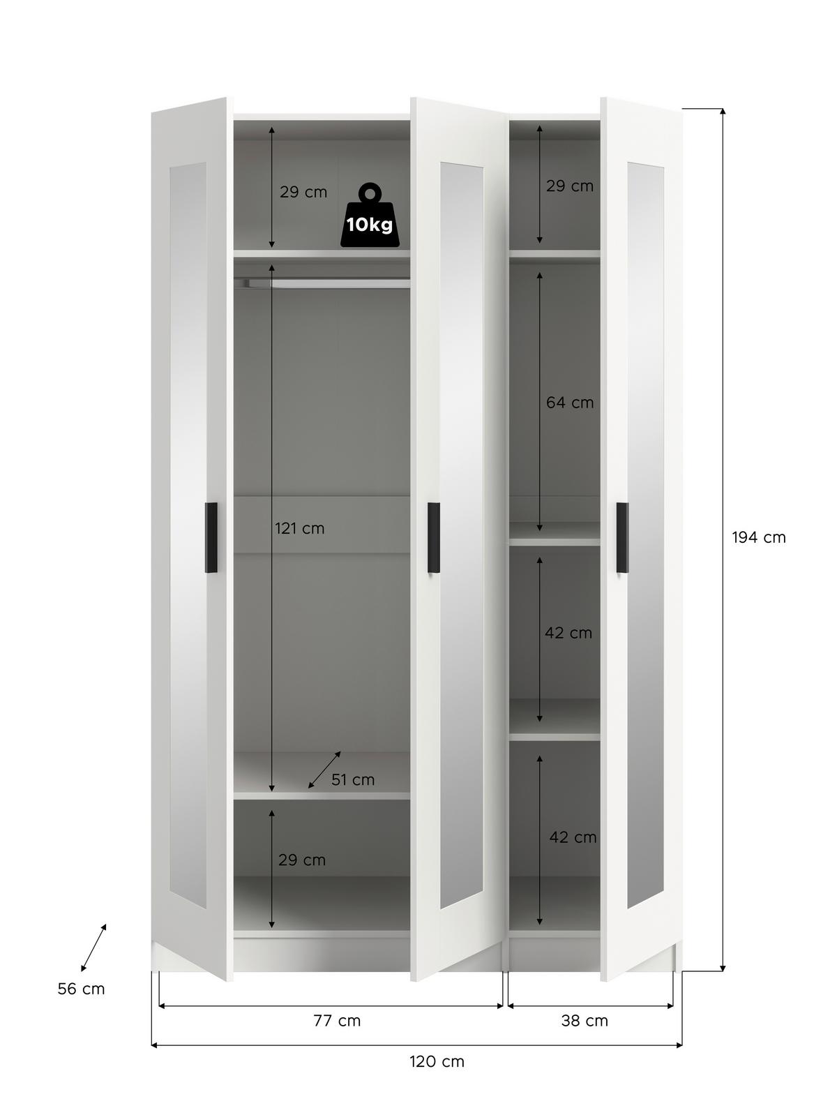 Drehtürenschrank Visby Weiß - Schwarz/Weiß, ROMANTIK / LANDHAUS, Holzwerkstoff/Kunststoff (120/195/56cm) - Livetastic