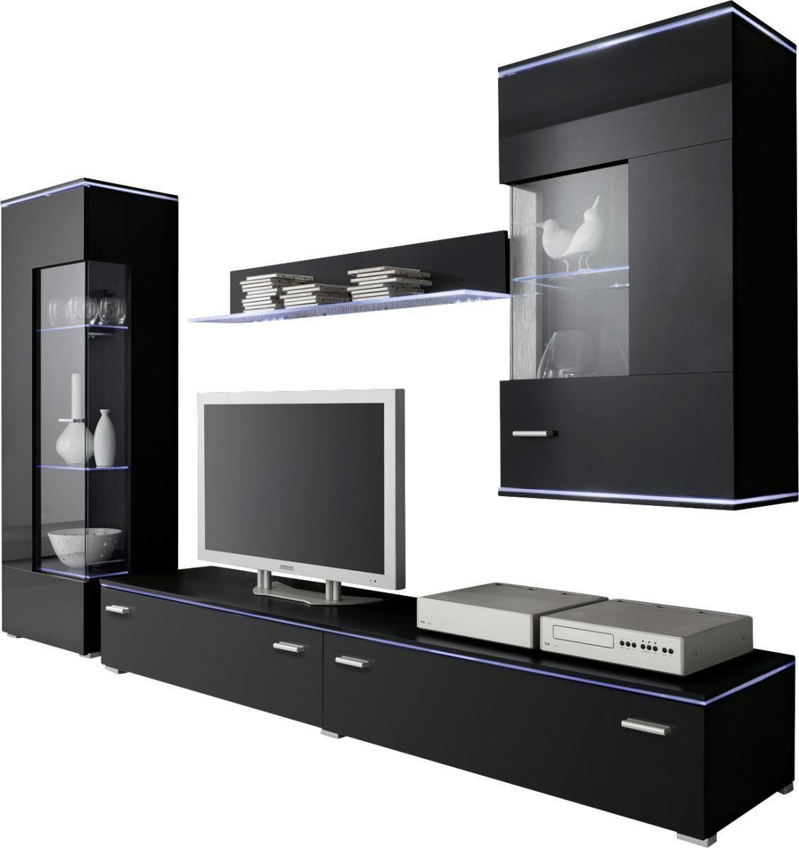 MEBLOŚCIANKA DO SALONU HAPPY 3 - srebrny/czarny, Design, materiał drewnopochodny/tworzywo sztuczne (230/148/42cm) - Livetastic