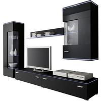 MEBLOŚCIANKA DO SALONU HAPPY 3 - kolor srebrny/czarny, Design, materiał drewnopochodny/tworzywo sztuczne (230/148/42cm) - Livetastic