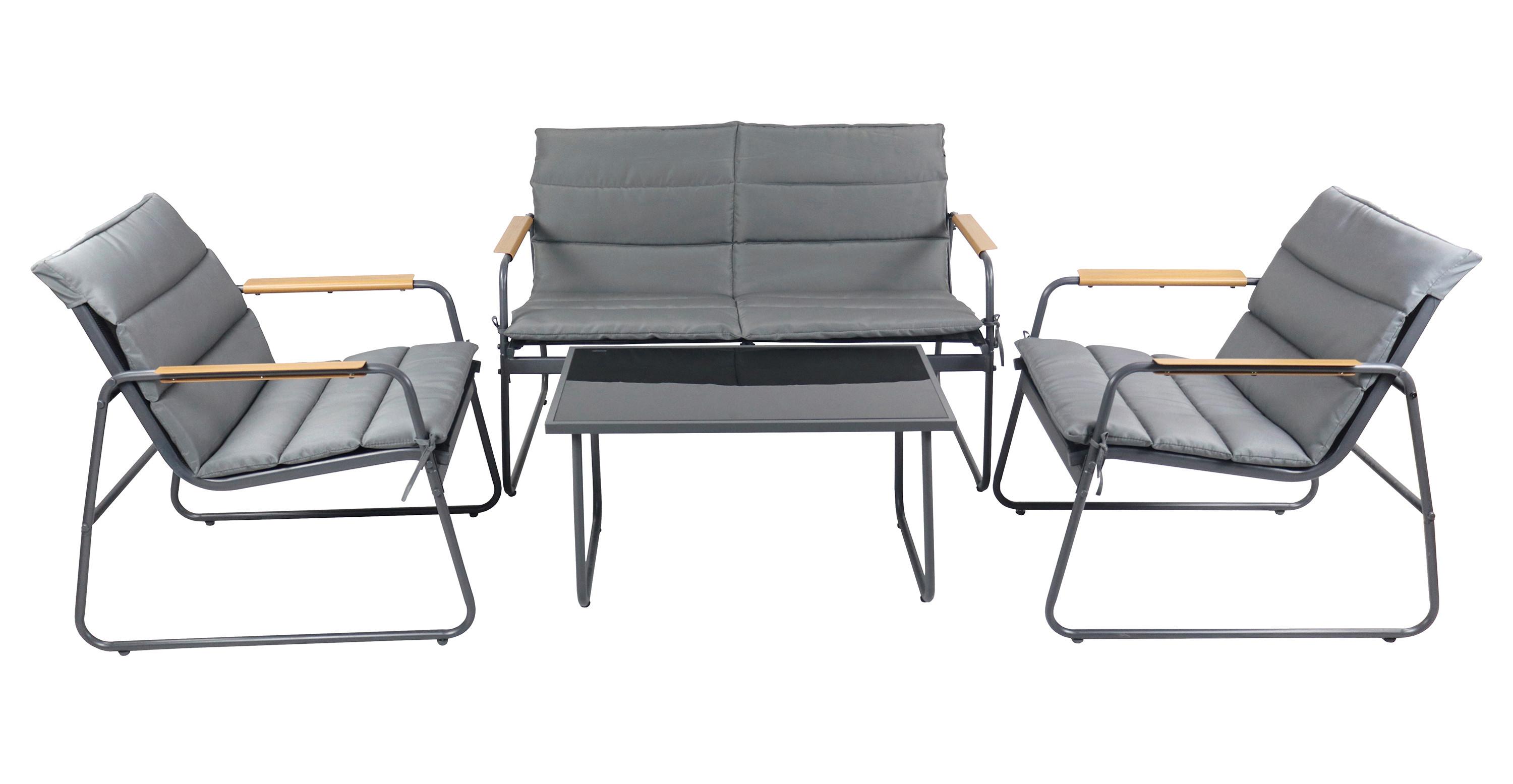 LOUNGEGARNITUR LEXILA 920575 4-TLG - Anthrazit/Schwarz, Modern, Glas/Kunststoff - Gardenson