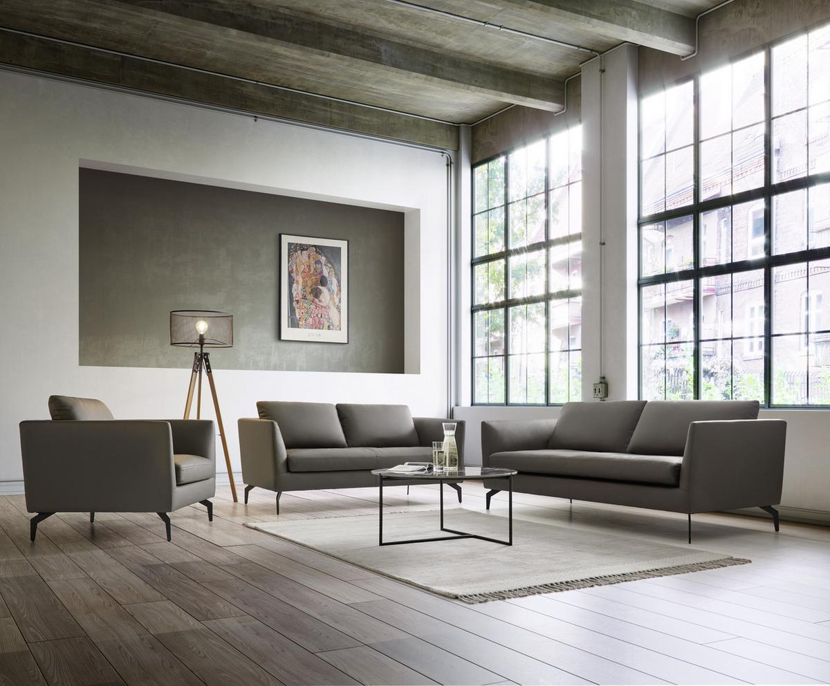 Sofa grau, "Bella", Leder - Schwarz/Grau, Modern, Leder/Holz (157/78/90cm) - Bessagi Home