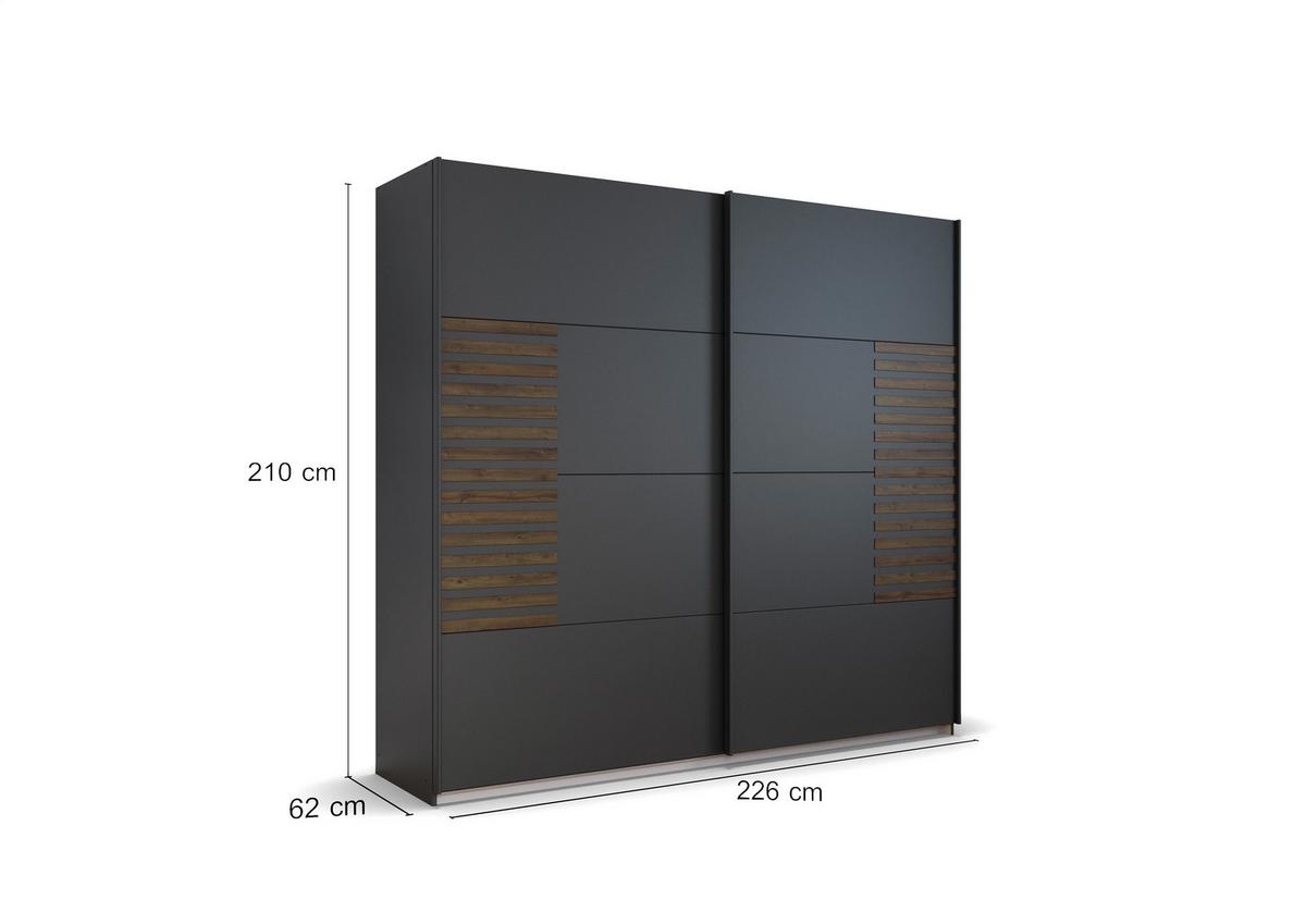 Omara Z Drsnimi Vrati Barea, Temno Siva - temno siva/siva, Moderno, kovina/leseni material (226/210/62cm) - Rauch Möbel