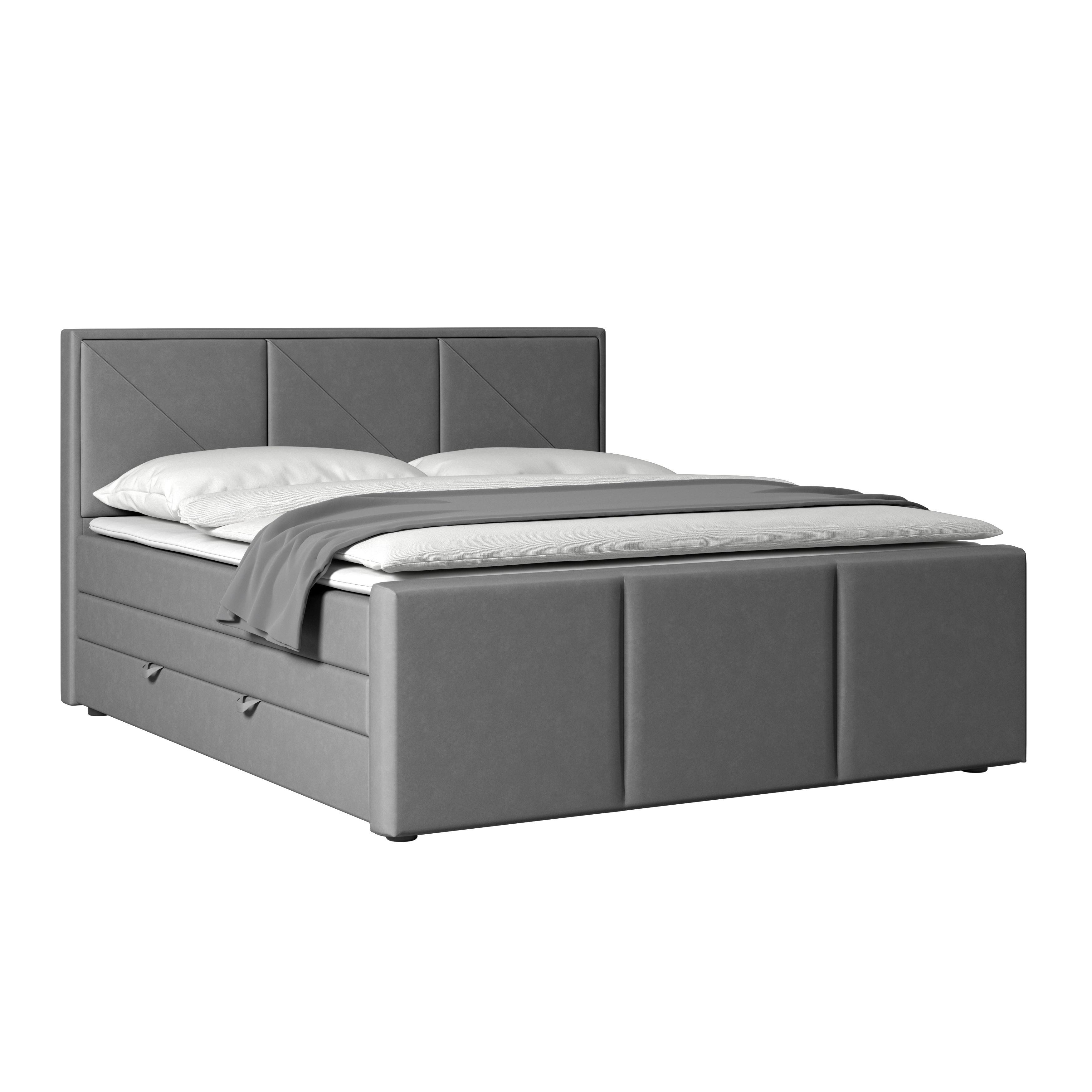 Boxspringbett Bologna ca. 180x200 cm Hellgrau - Hellgrau/Schwarz, MODERN, Holzwerkstoff/Kunststoff (180/200cm) - MID.YOU