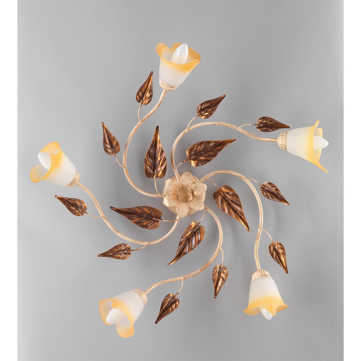 Deckenleuchte Vanda Weiß/Beige max. 6 Watt - Beige/Weiß, ROMANTIK / LANDHAUS, Glas/Metall (70/70/20cm)