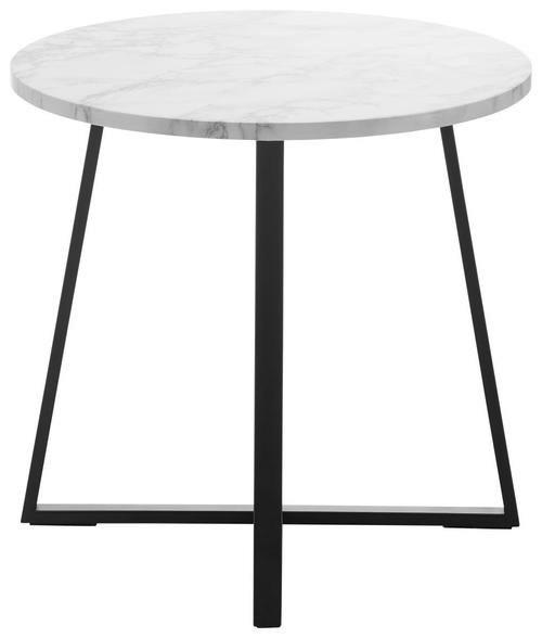 Couchtisch Silvia Weiß/Marmoroptik Rund - Schwarz/Weiß, MODERN, Holzwerkstoff/Metall (45/45cm) - Bessagi Home