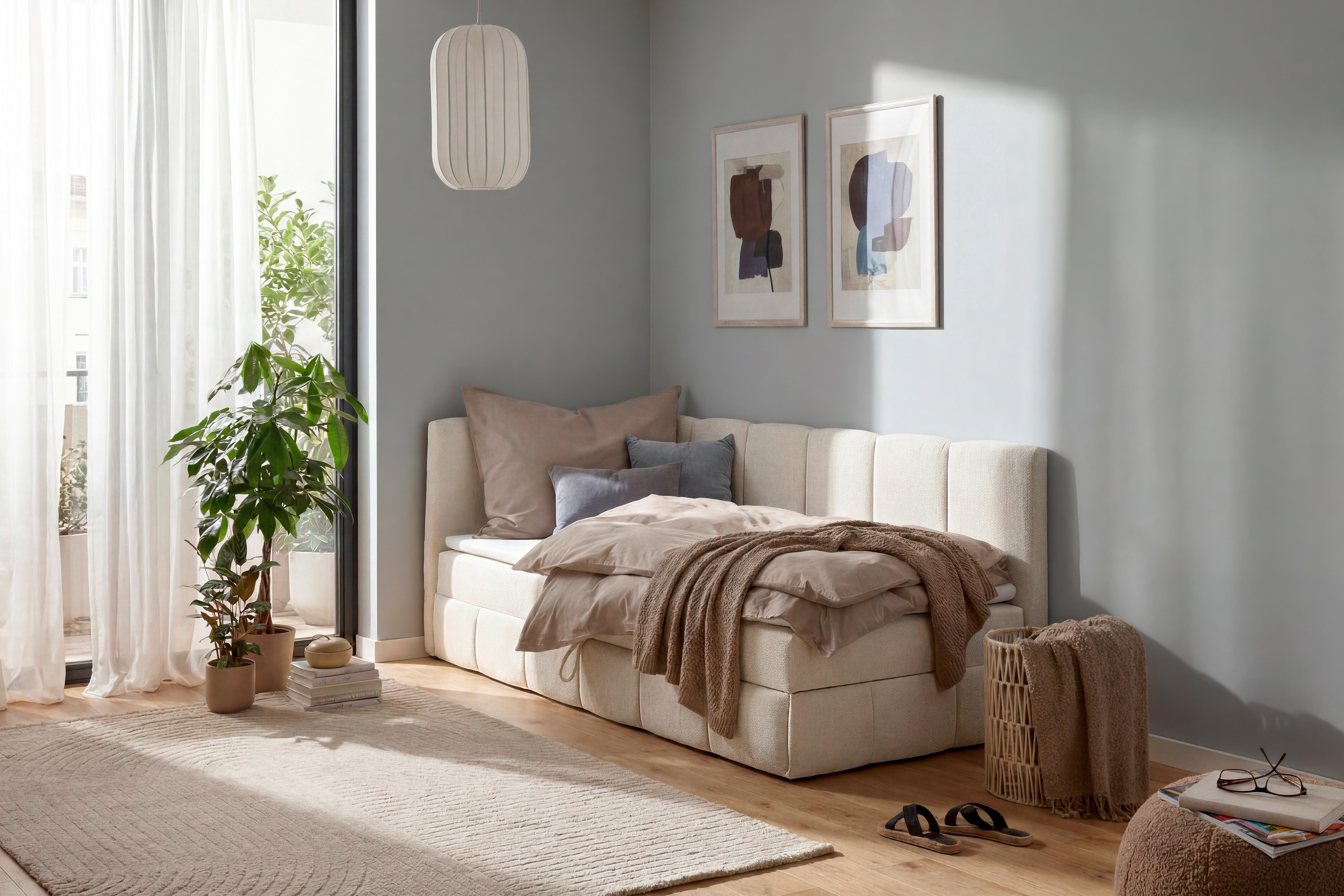 Bett Luna Beige ca. 90x200cm - Beige/Schwarz, MODERN, Holz/Textil (90/200cm) - Mömax