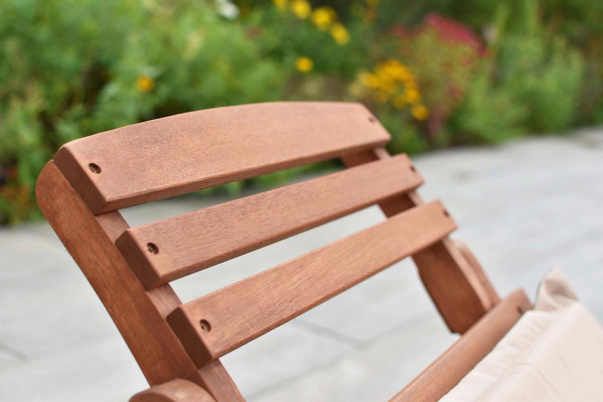 Gartenliege Ipanema Holz inkl. Auflage in Rot - Eukalyptusholzfarben/Beige, KONVENTIONELL, Holz/Textil - Gardenson