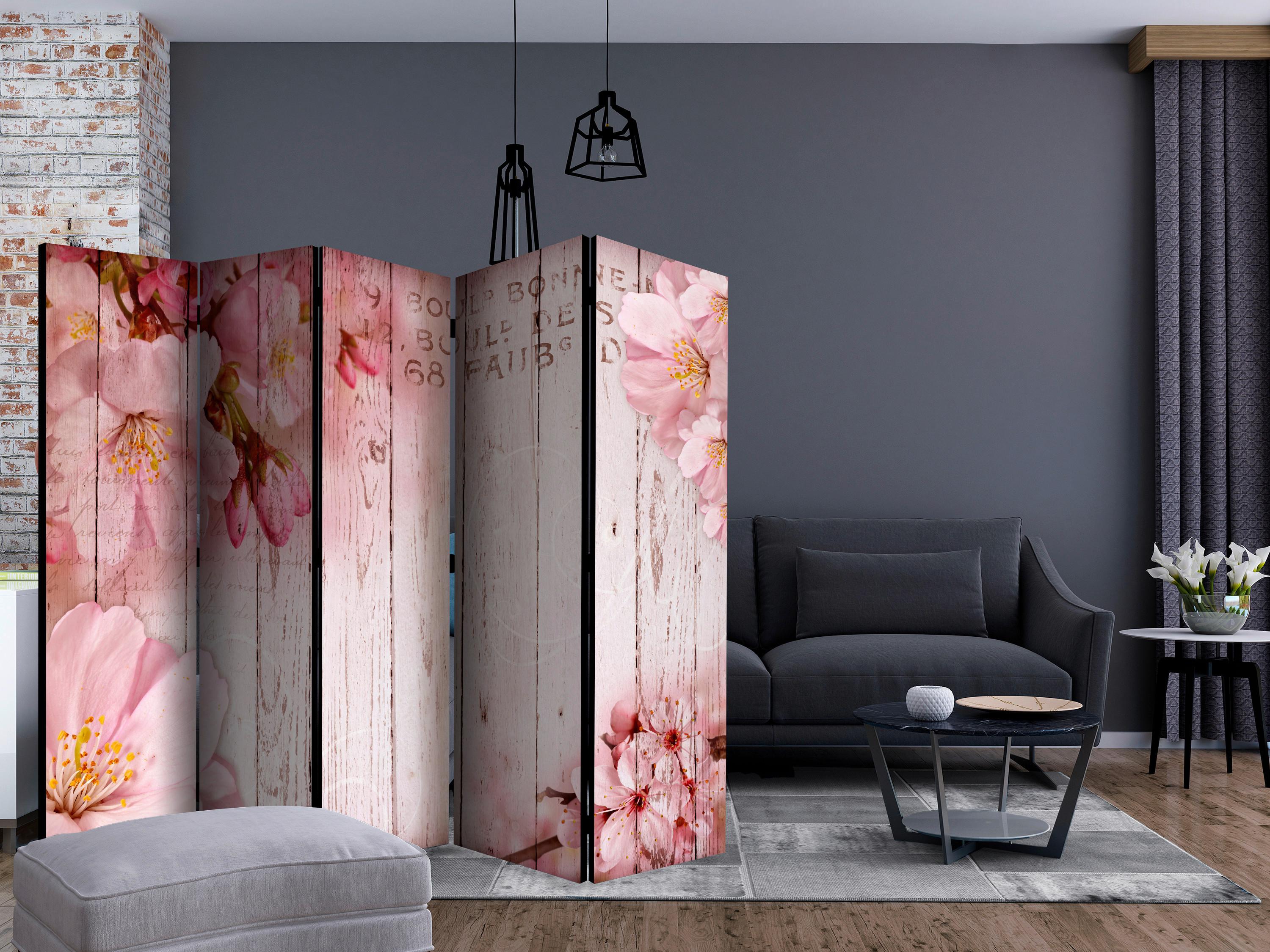 Paravan Pink Blossoms I, 5-Delni, Dvostranski - pink/svetlo roza, Basics, tekstil/les (225/172/3cm) - artgeist