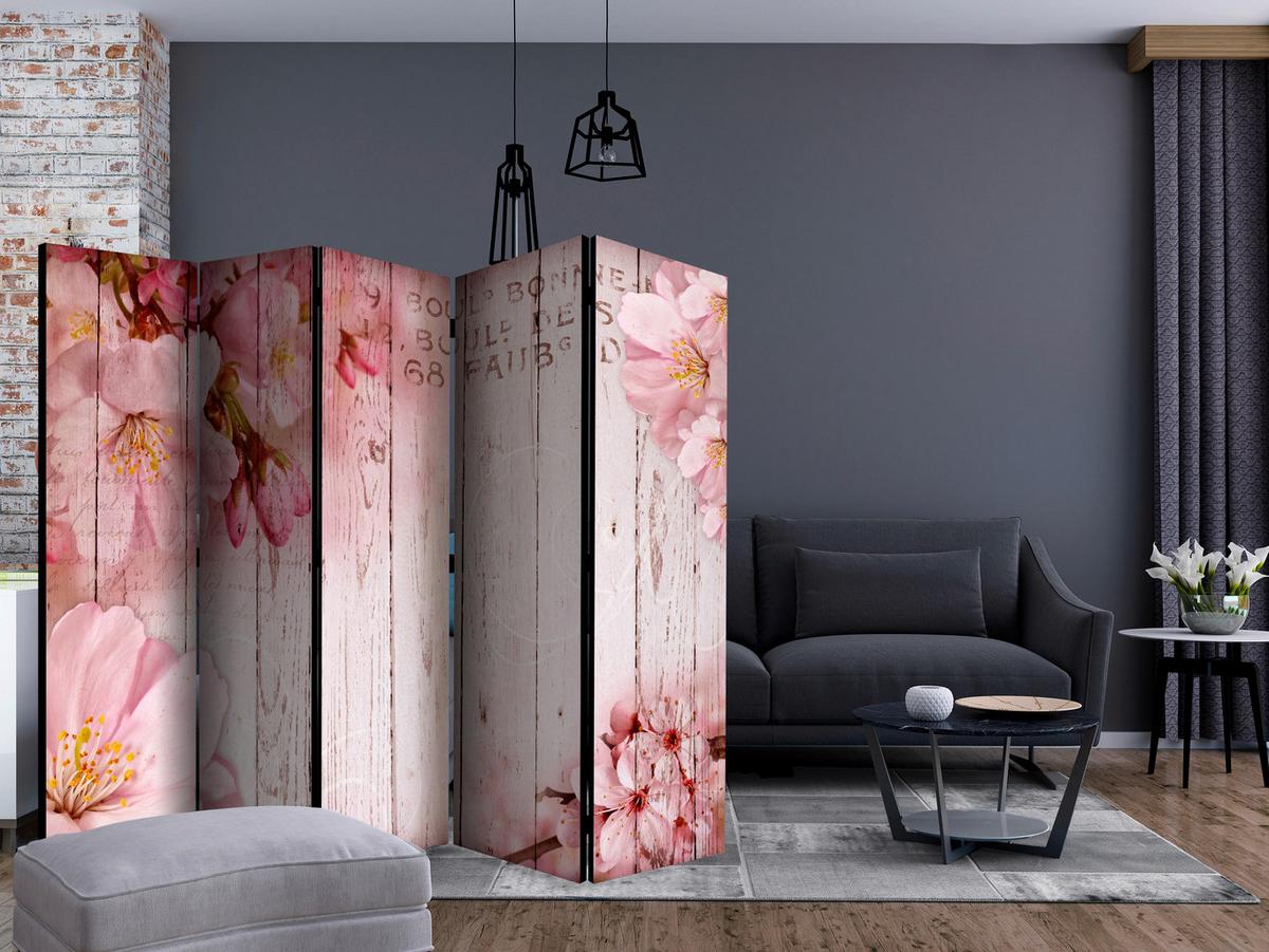 Paravan Pink Blossoms I, 5-Delni, Dvostranski - pink/svetlo roza, Basics, tekstil/les (225/172/3cm) - artgeist