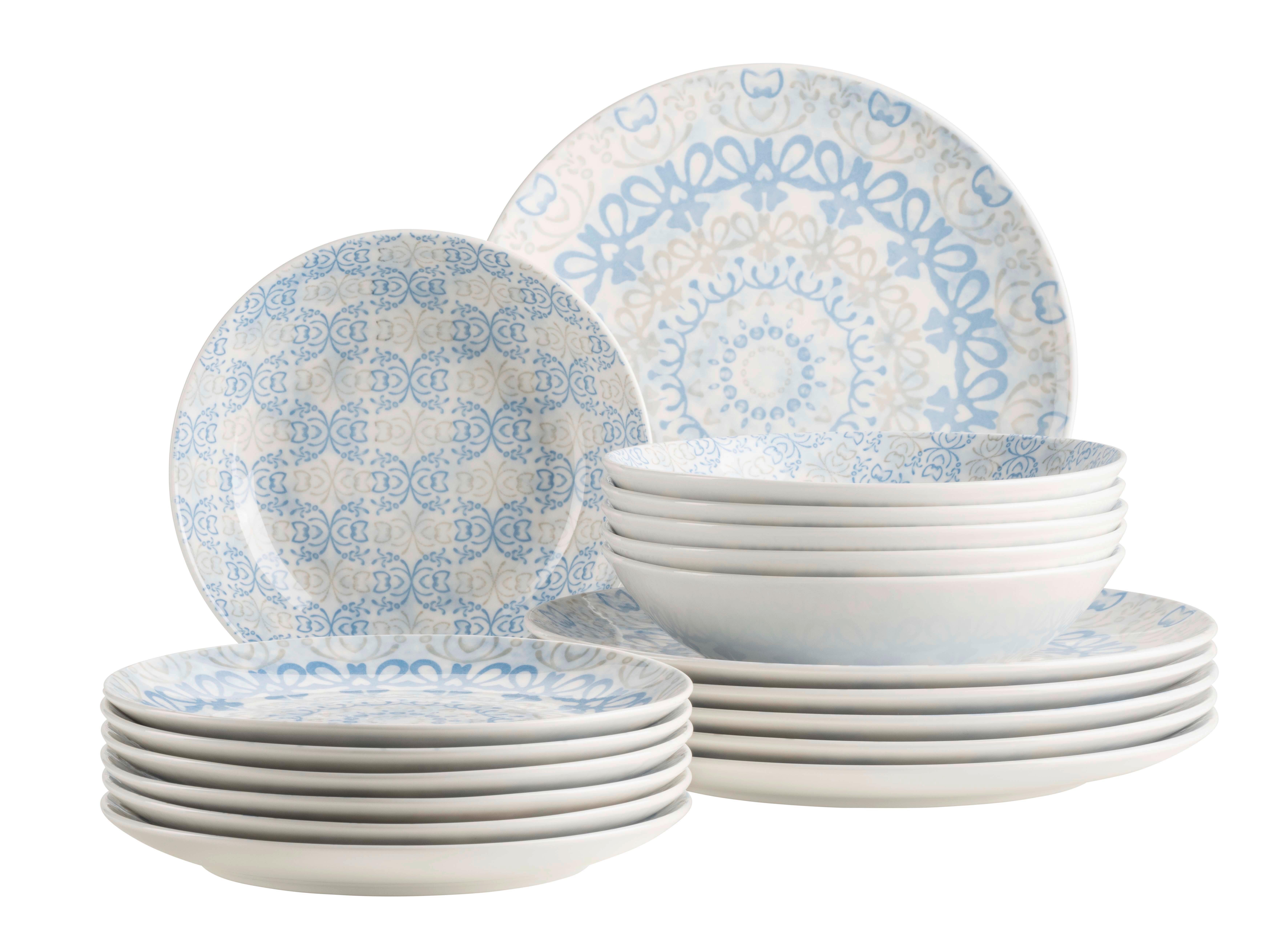 Tellerset 935625 Ornea Tellerset - Blau/Weiss, Basics, Keramik - Mäser