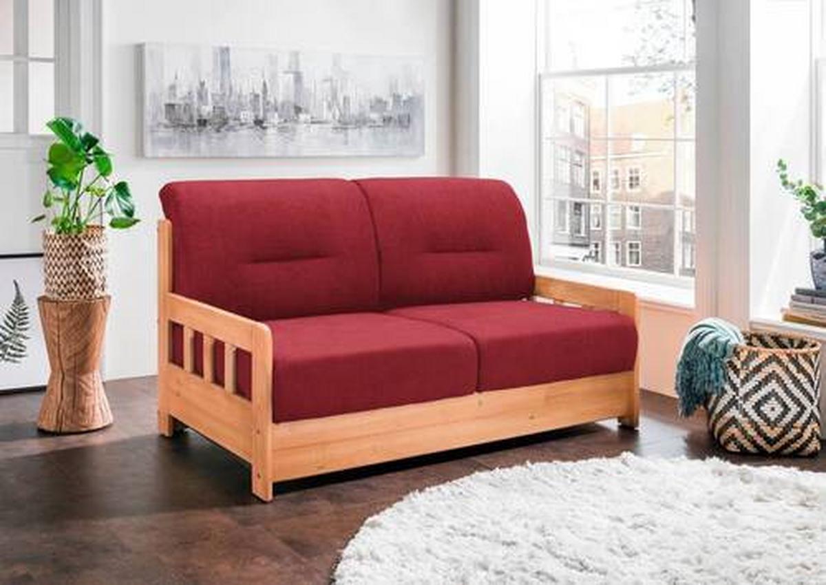 Schlafsofa Camino Holzkorpus Rot/Honig - Rot/Honig, LIFESTYLE, Holz/Textil (154/88/90cm) - Livetastic