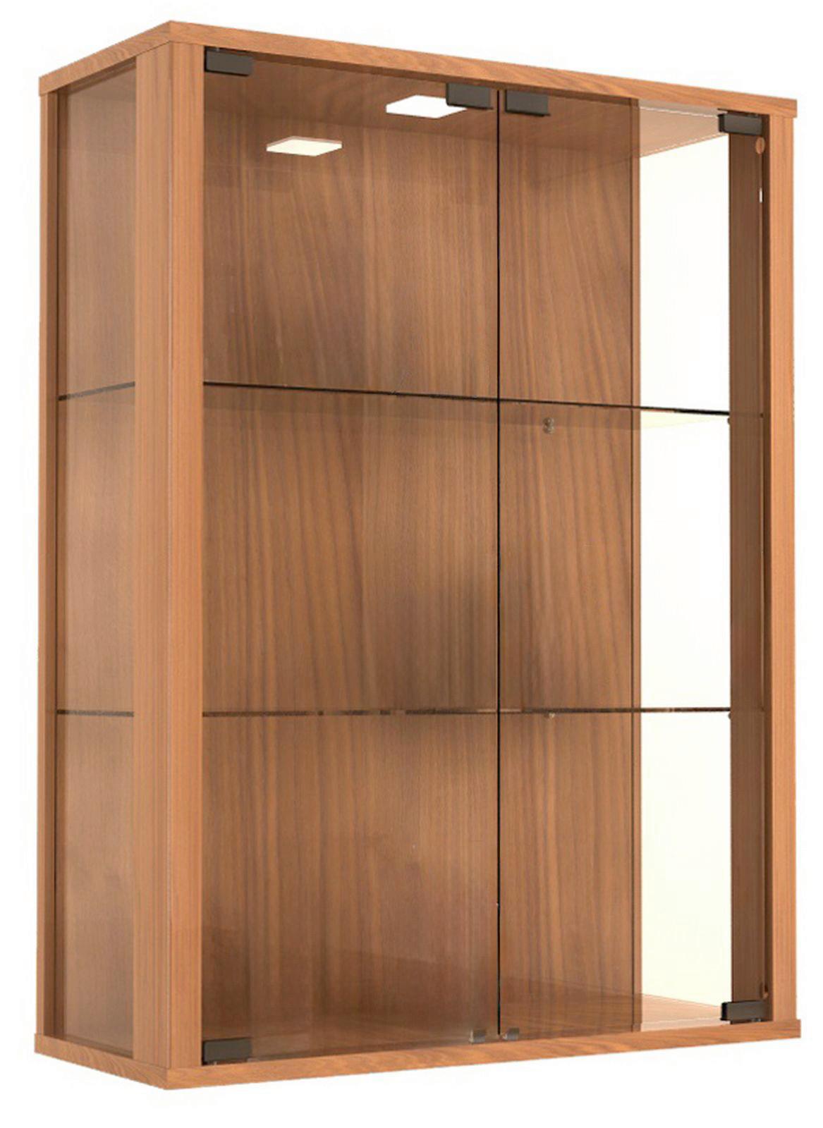 Viseča Vitrina Udina, Barva Oreha, Osvetlitev - barve oreha/prosojno, Trendi, steklo/leseni material (60/80/25cm) - MID.YOU
