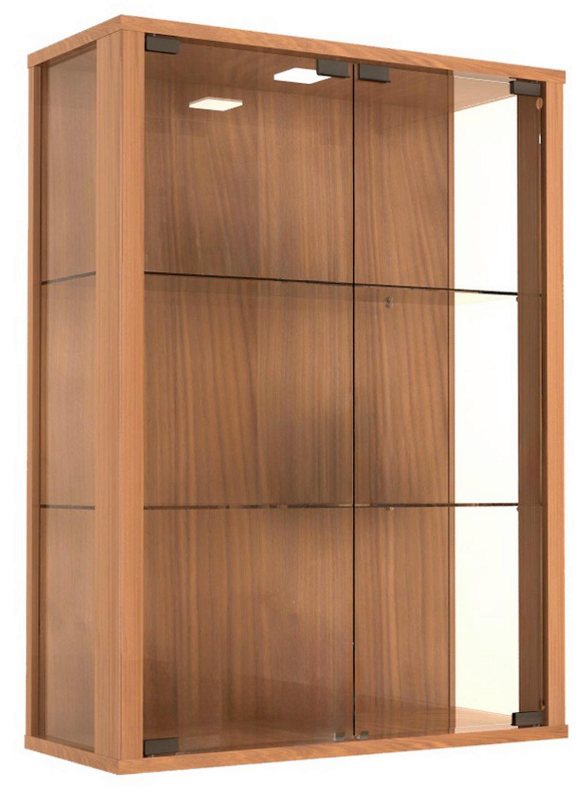 Viseča Vitrina Udina, Barva Oreha, Osvetlitev - barve oreha/prosojno, Trendi, steklo/leseni material (60/80/25cm) - MID.YOU