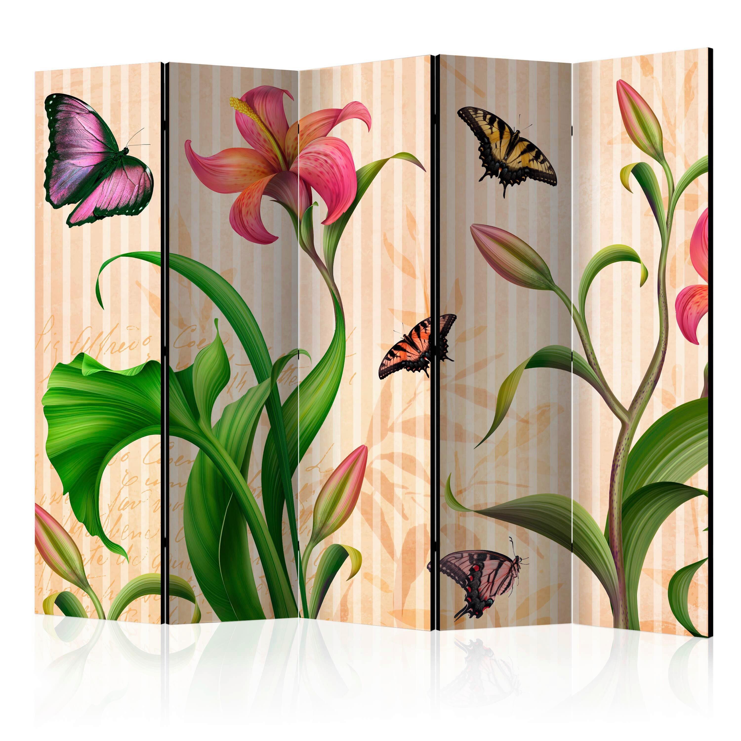 Paravan Vintage Lilly I, 5-Delni, Dvostranski - večbarvno, Basics, tekstil/les (225/172/3cm) - artgeist