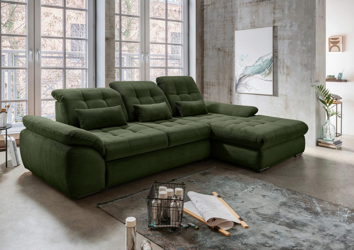 Ecksofa mit Bettkasten Rigatti ca. 314x184 cm Dunkelgrün - Dunkelgrün/Schwarz, MODERN, Textil/Metall (314/184cm) - Livetastic