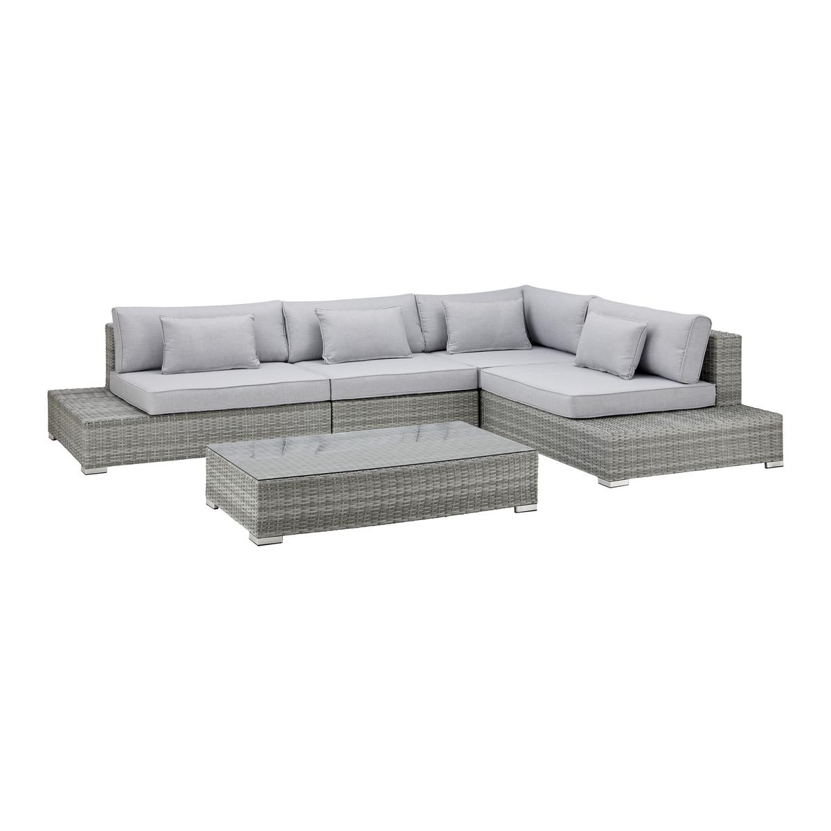 Loungegarnitur "Paola", 5-teilig, Outdoorstoff - Grau, Modern, Glas/Kunststoff (295/215cm) - Bessagi Garden