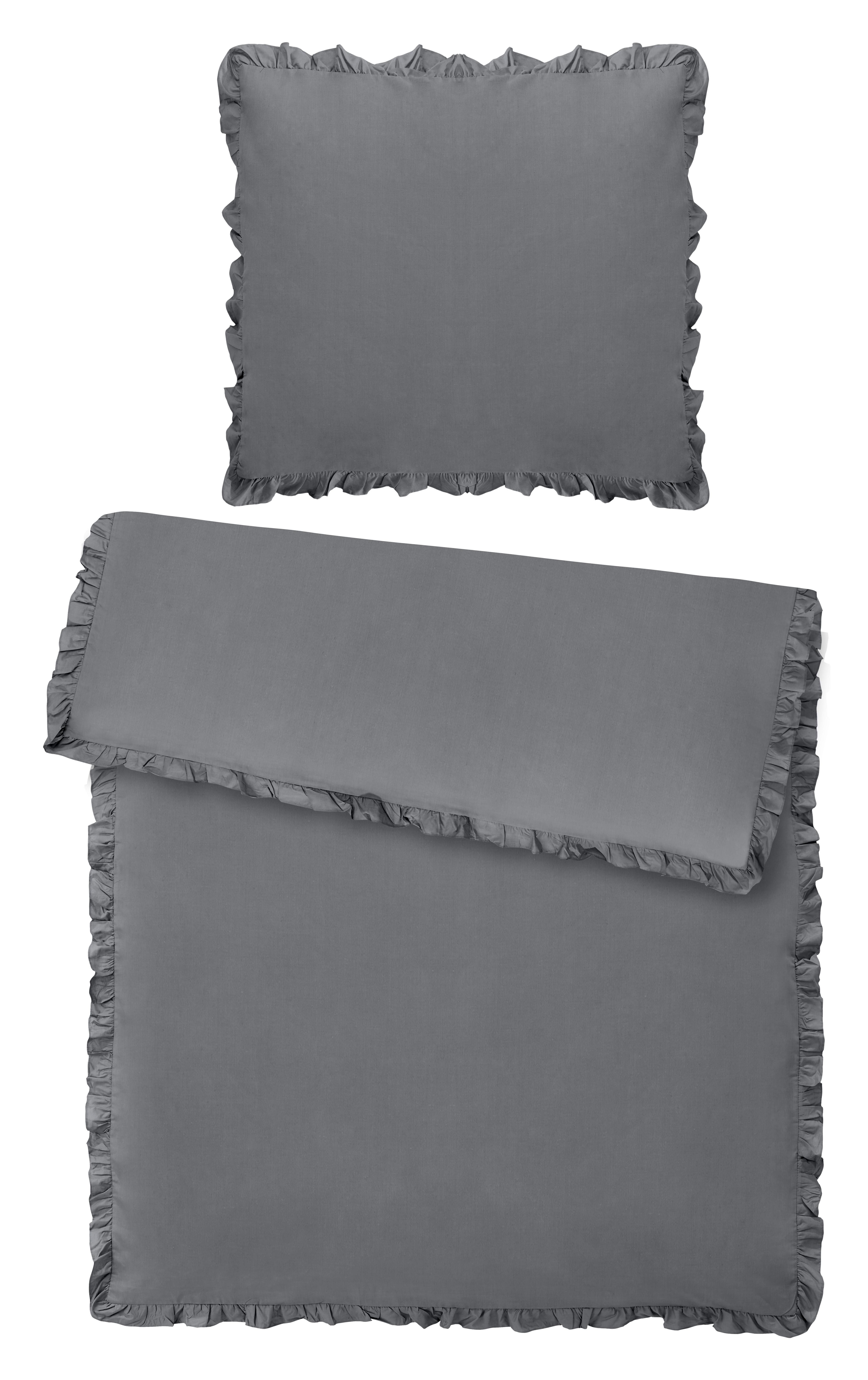Bettwäsche Rüschen Grau ca. 135x200cm - Grau, ROMANTIK / LANDHAUS, Textil (135/200cm) - Zandiara