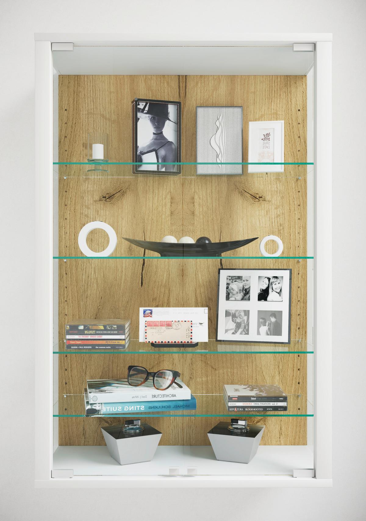 Hängevitrine Udina Honigeiche/Weiß - Honigeiche/Klar, Design, Glas/Holzwerkstoff (59/91/25cm) - Livetastic