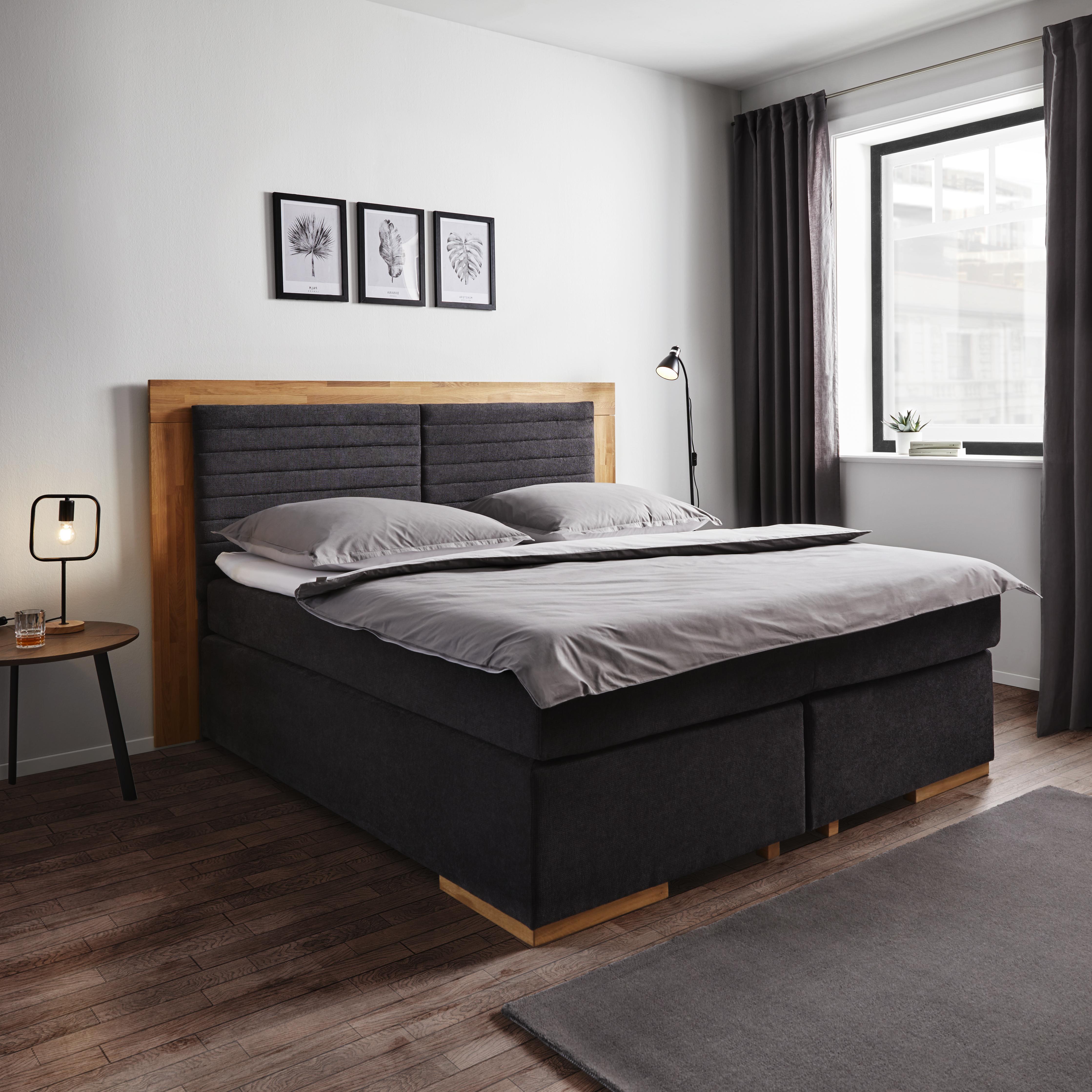 Boxspringbett in Grau ca. 180x 200 cm inkl. Topper 'Melly' - Dunkelgrau, MODERN, Holz/Kunststoff (206/210/130cm) - Bessagi Home