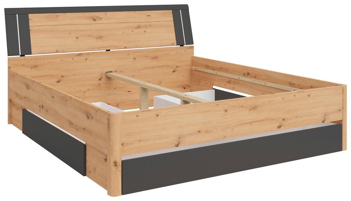 Pat cu spațiu de depozitare SATURN 180 - grafit/stejar Artisan, Konventionell, material pe bază de lemn (180/200cm)