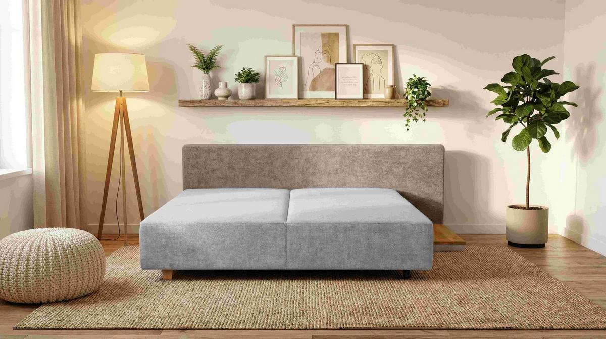 Boxspring Kanapéágy Bloom - krémszínű/barna, Modern, műanyag/faalapú anyag (215/79/292cm)