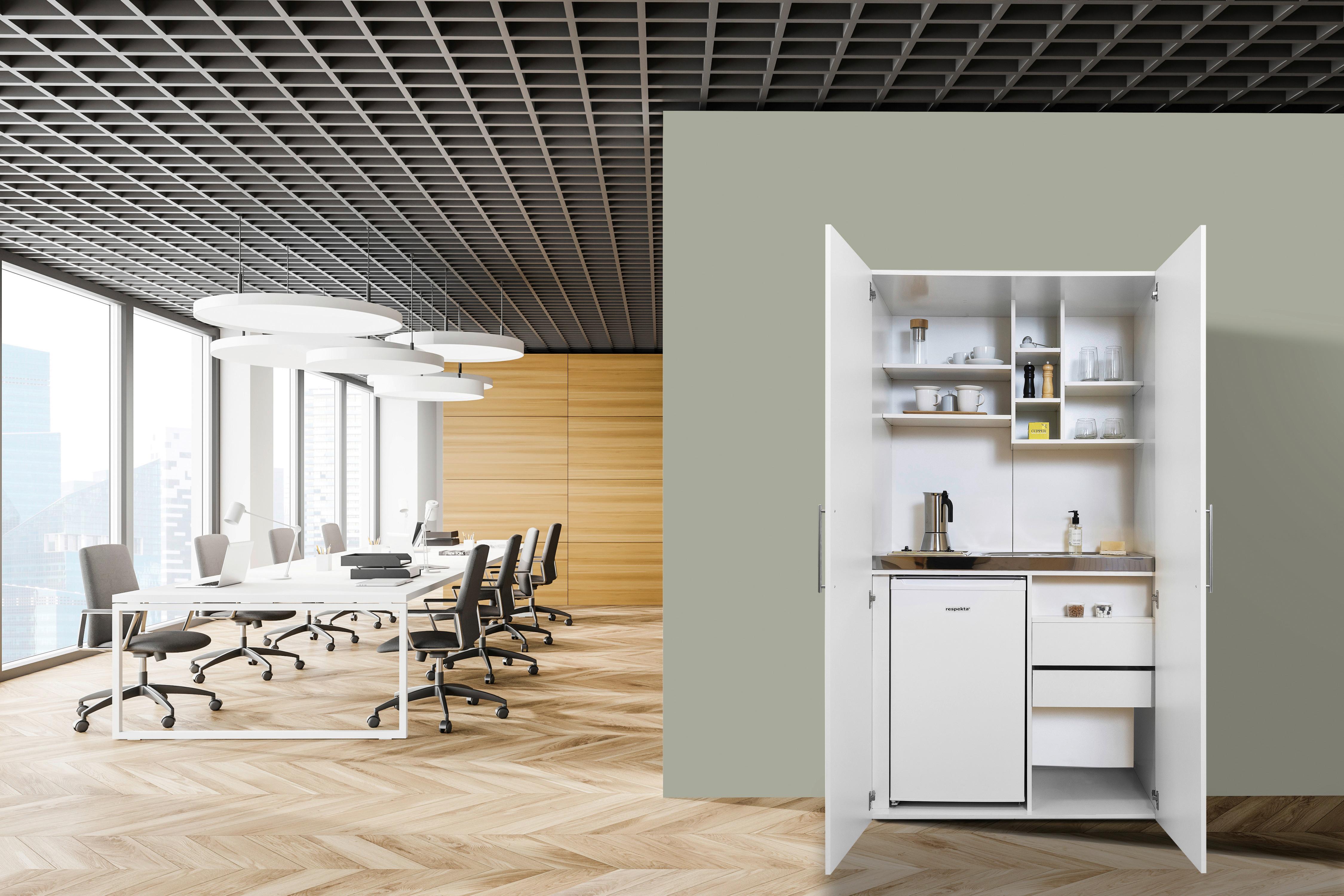 Schrankküche Economy Weiß mit Geräte B: ca. 104 cm - Edelstahlfarben/Weiß, MODERN, Holzwerkstoff/Metall (104/193/67cm) - Respekta