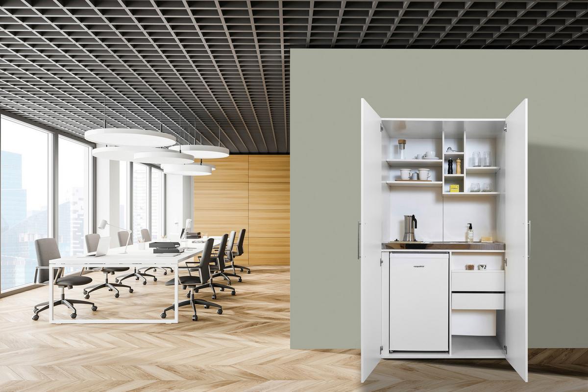 Schrankküche Economy Weiß mit Geräte B: ca. 104 cm - Edelstahlfarben/Weiß, MODERN, Holzwerkstoff/Metall (104/193/67cm) - Respekta