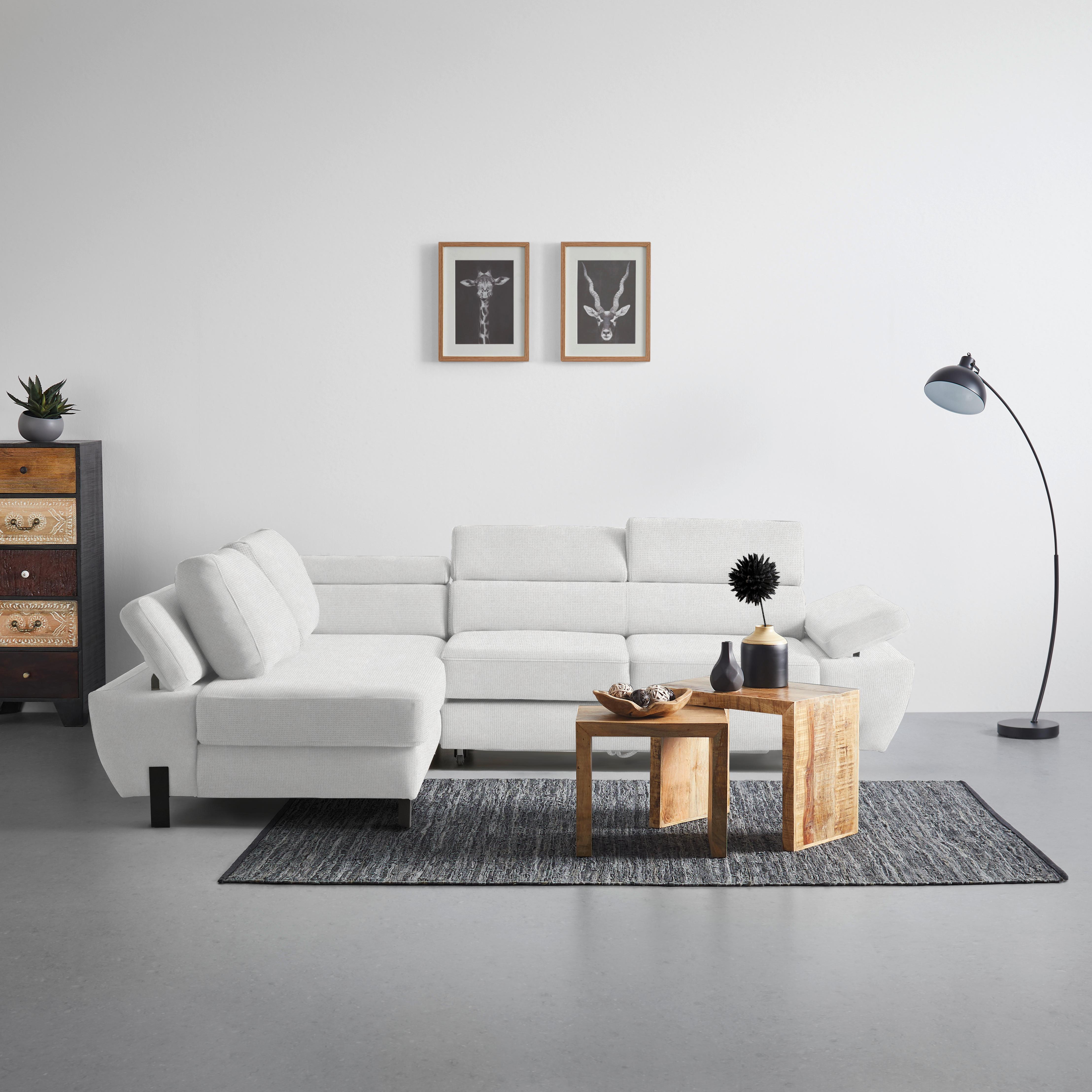 Ecksofa Molina Mini Ecru - Ecru/Schwarz, MODERN, Textil/Metall (189/277cm) - Mömax
