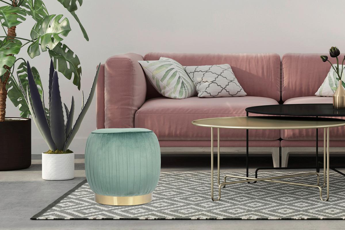 HOCKER LILJE 100 - Goldfarben/Mintgrün, Design, Textil/Metall (43/42cm) - Kayoom