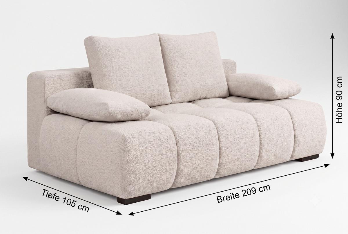 Boxspringsofa Bob Beige - Beige/Schwarz, KONVENTIONELL, Holzwerkstoff/Kunststoff (209/90/105cm) - Based