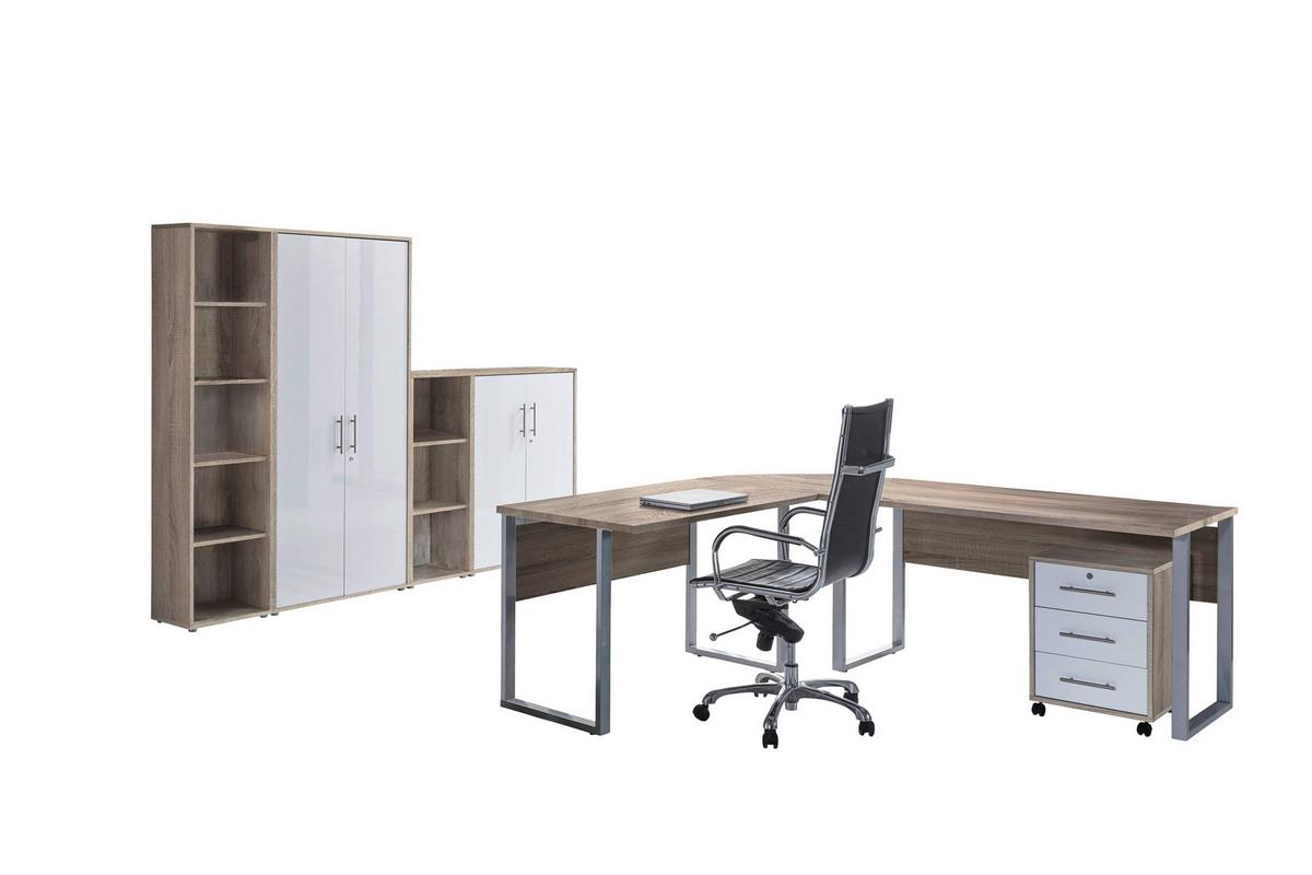 Büro Office Edition Set 4 Sonoma Eiche/Weiß - Weiß Hochglanz/Sonoma Eiche, MODERN, Holzwerkstoff - MID.YOU