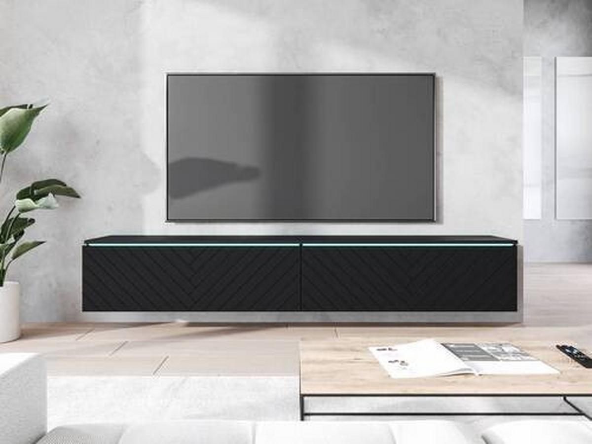 Lowboard ca. 180x30 cm mit LED Fischgräte Schwarz - Schwarz/Grau, Basics, Holzwerkstoff/Kunststoff (180/30/33cm) - P & B