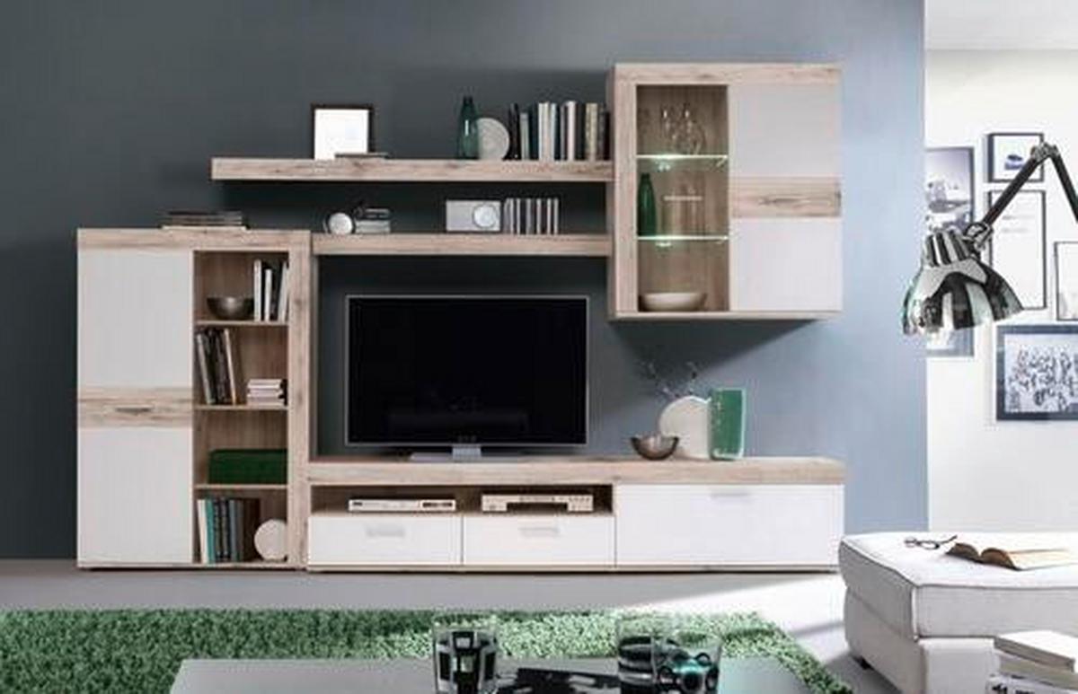 Ansamblu mobilier camera de zi ZUMBA - alb/culoare lemn stejar, Design, plastic/sticlă (300/200,9/41cm) - Modern Living