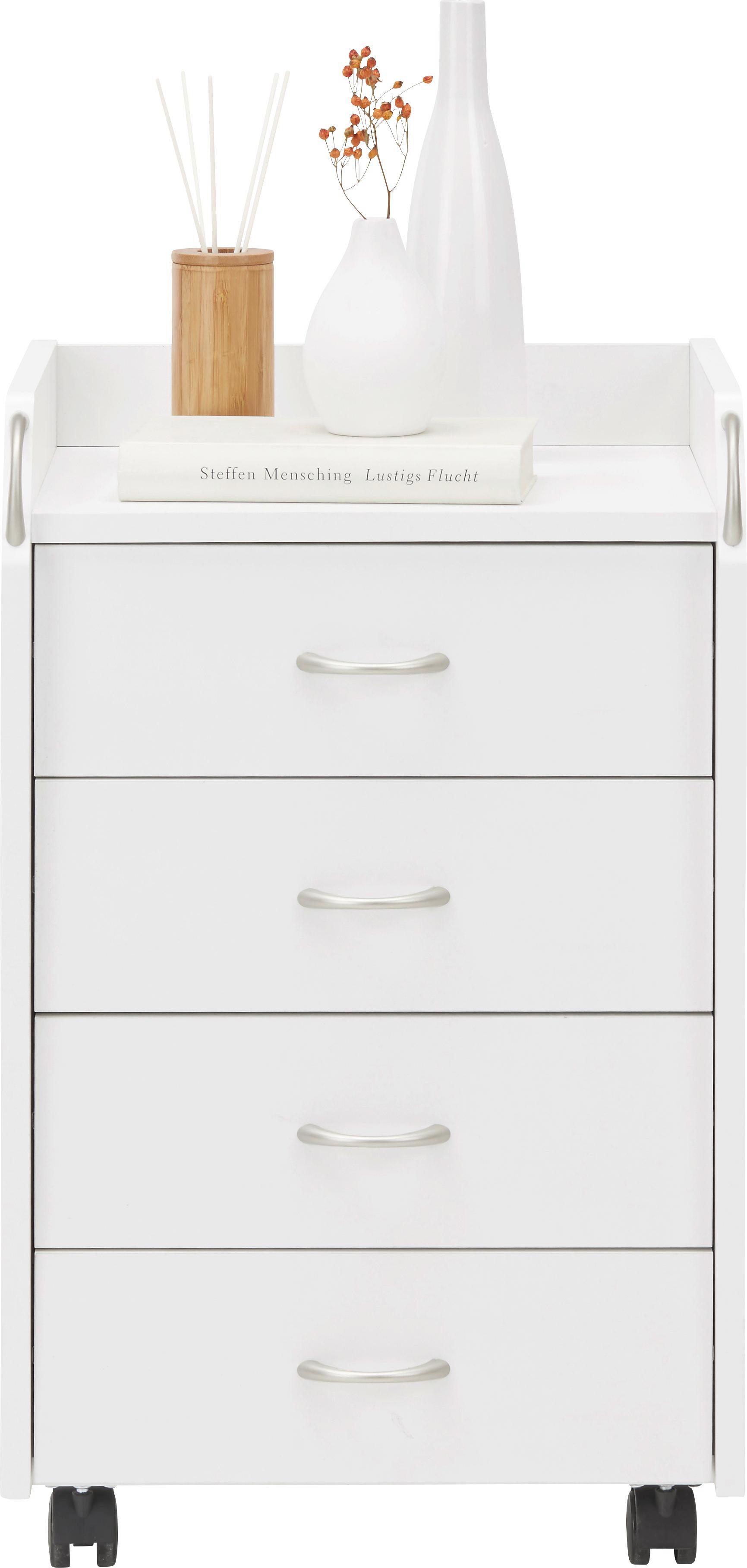 Rollcontainer Pronti Weiß, 4 Schubladen - Silberfarben/Weiß, Holzwerkstoff/Kunststoff (40/65/36cm) - Mömax modern living