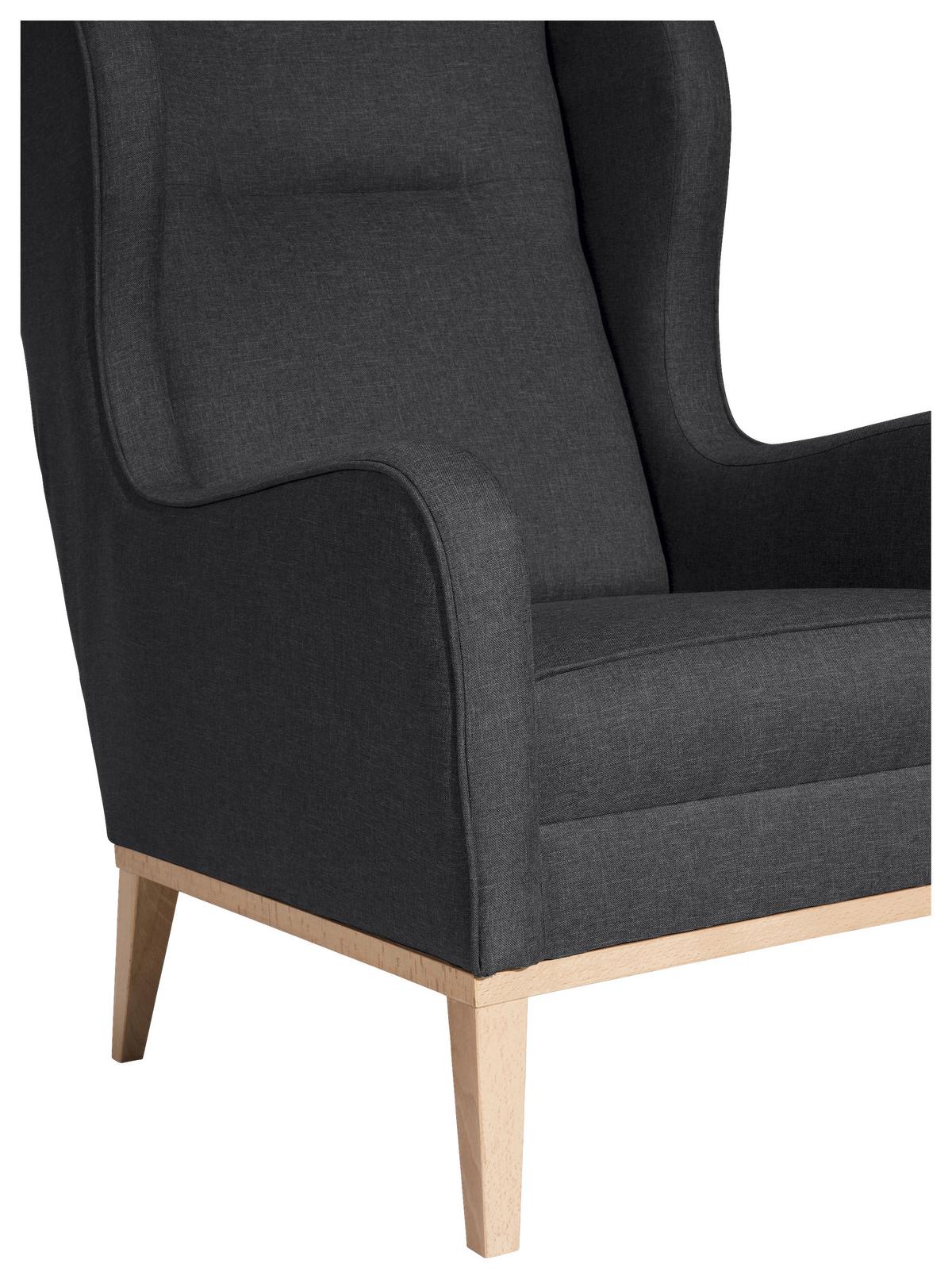 OHRENSESSEL ANGELO - Graphitfarben/Naturfarben, KONVENTIONELL, Holz/Textil (66/104/78cm) - Max Winzer
