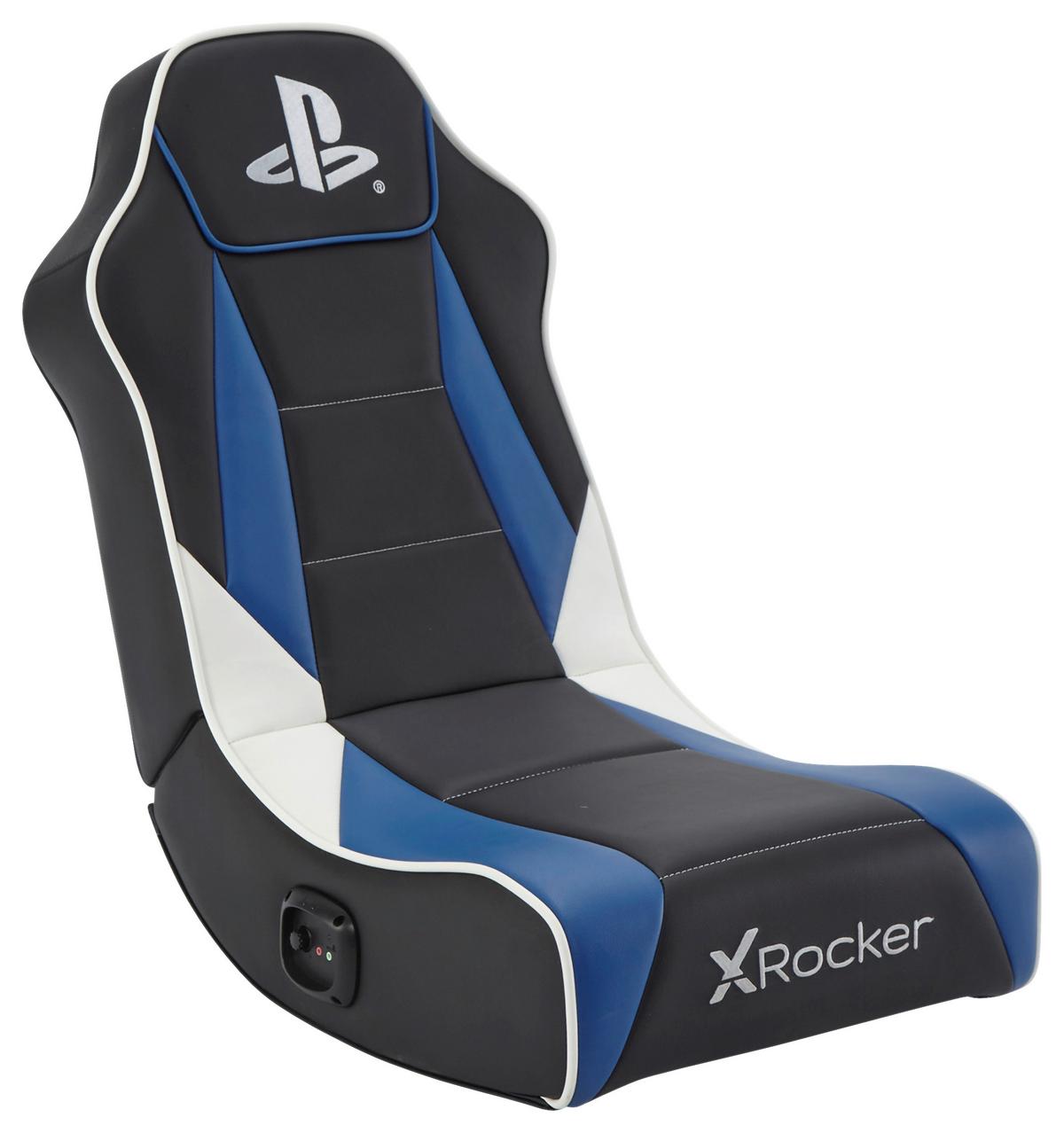Gamingsessel Playstation ca. 42x68x74cm Schwarz/Blau/Weiß - Blau/Schwarz, MODERN, Leder/Holzwerkstoff (42/68/74cm) - X Rocker