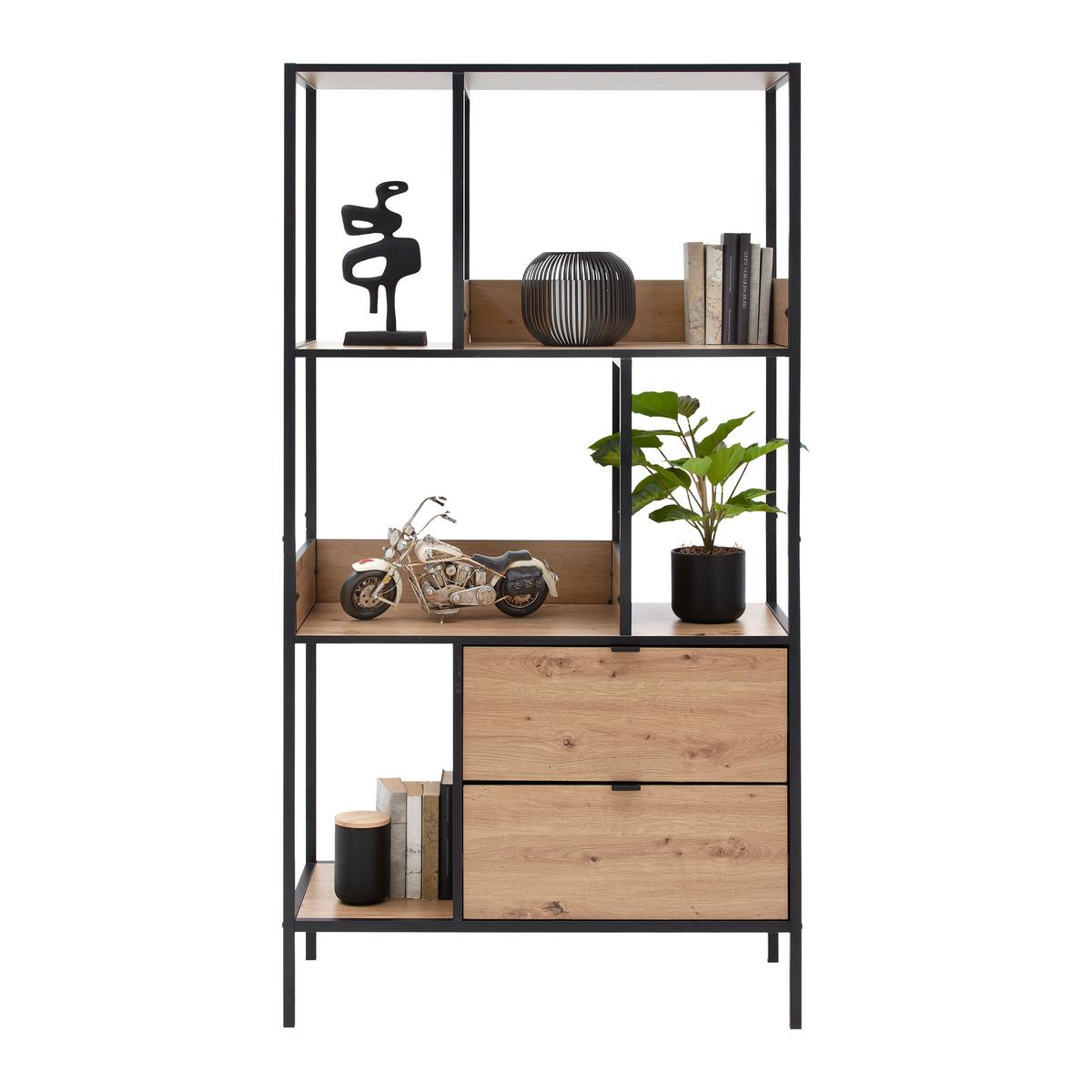 Regal Queens Naturfarben/Schwarz - Schwarz/Naturfarben, MODERN, Holzwerkstoff/Metall (90/170/40cm) - Mömax