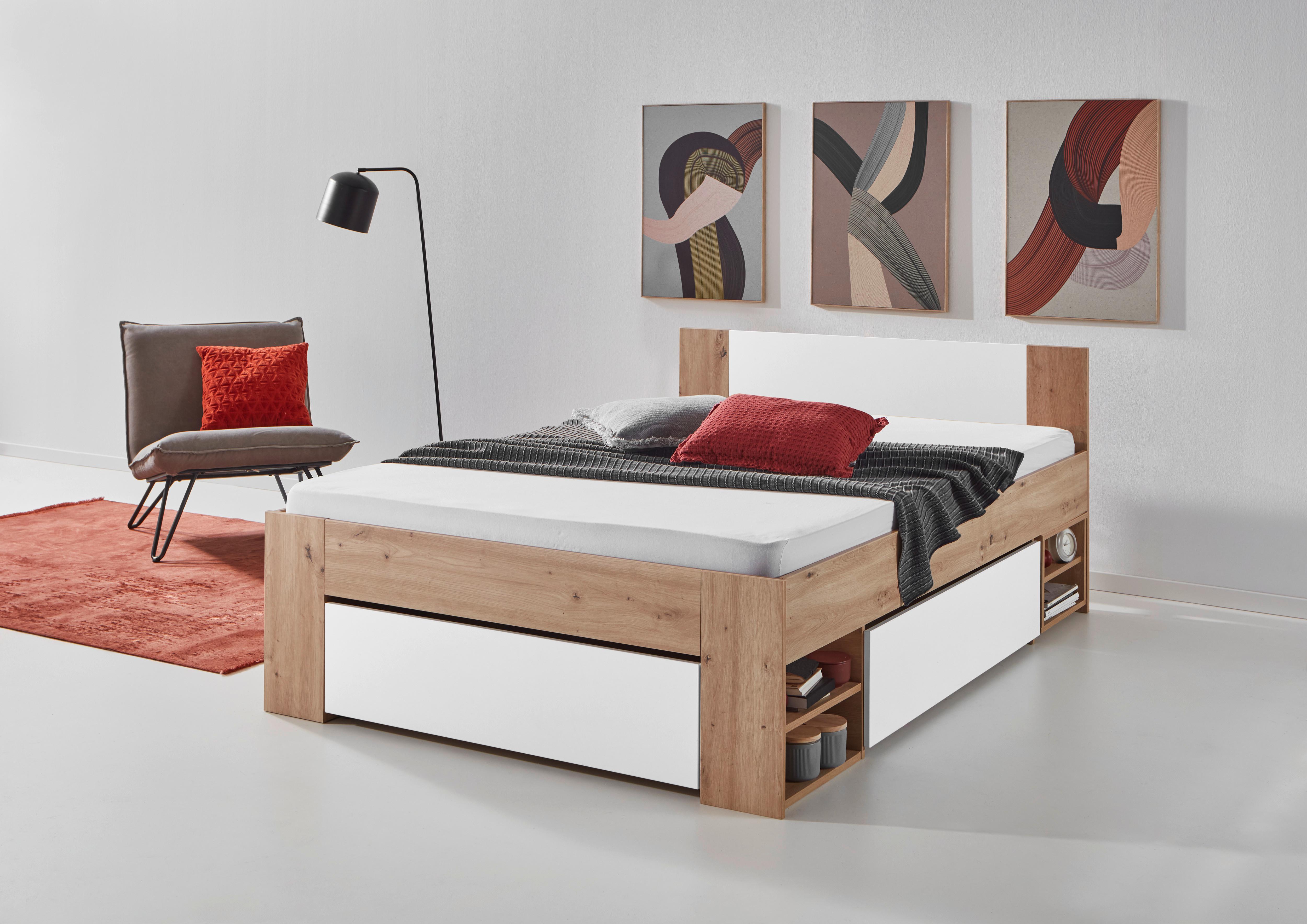 Postelja S Predalom Azurro 2-120 - bela/hrast artisan, Moderno, leseni material (120/200cm) - Mömax